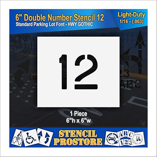 Pavement, Curb, and WheelStop Stencils - 6 inch Double Number Stencil - (12) - 6" x 6" x 1/16" (63 mil) - Light-Duty