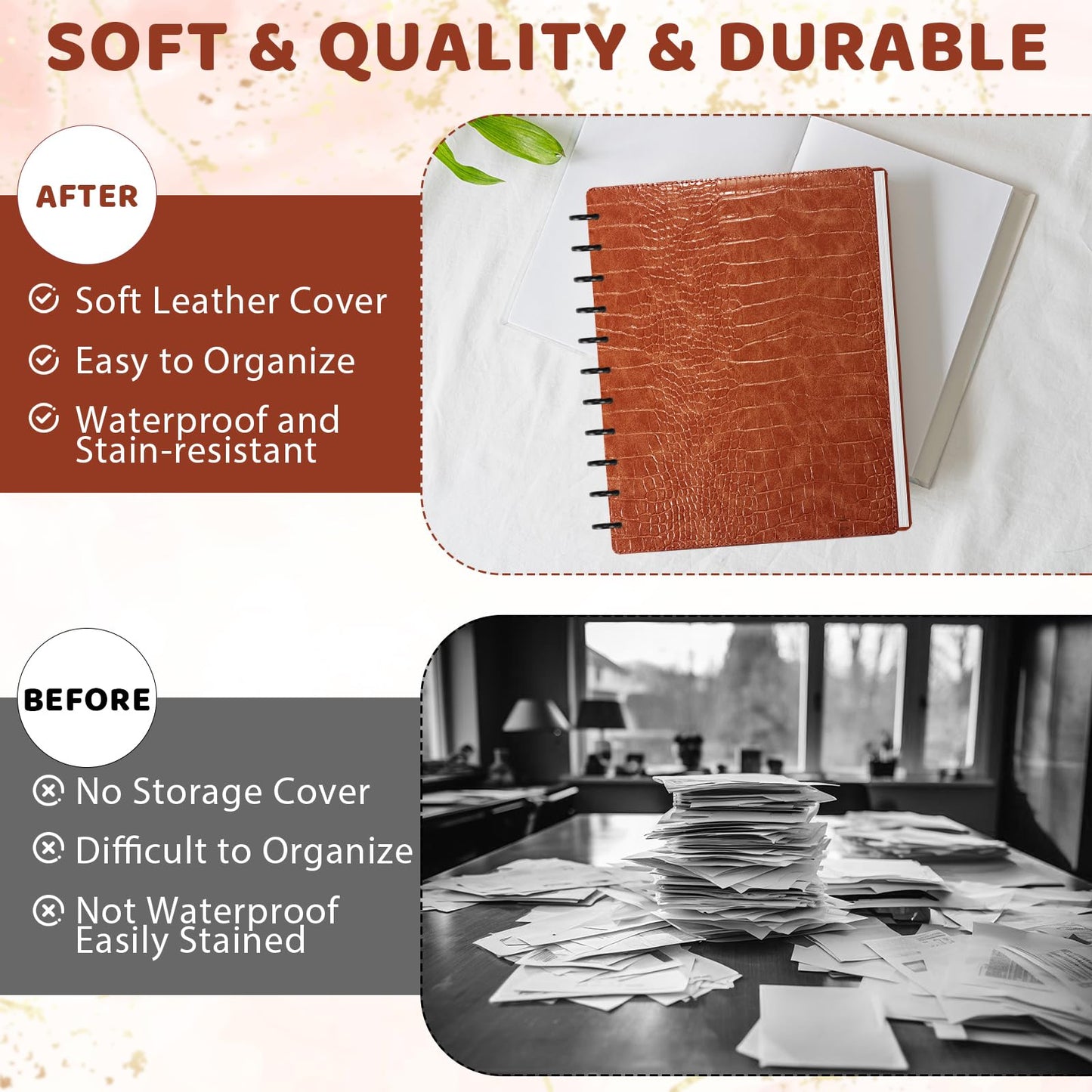 SKLENICE Pu Leather 8.5x11 In Discbound Notebook Cover And Disc Set Discbound Planner Cover With 11 Pcs Expansion Discs Disc Bound Notebook Accessories Letter Size For Office(Brown;No Inner Paper)