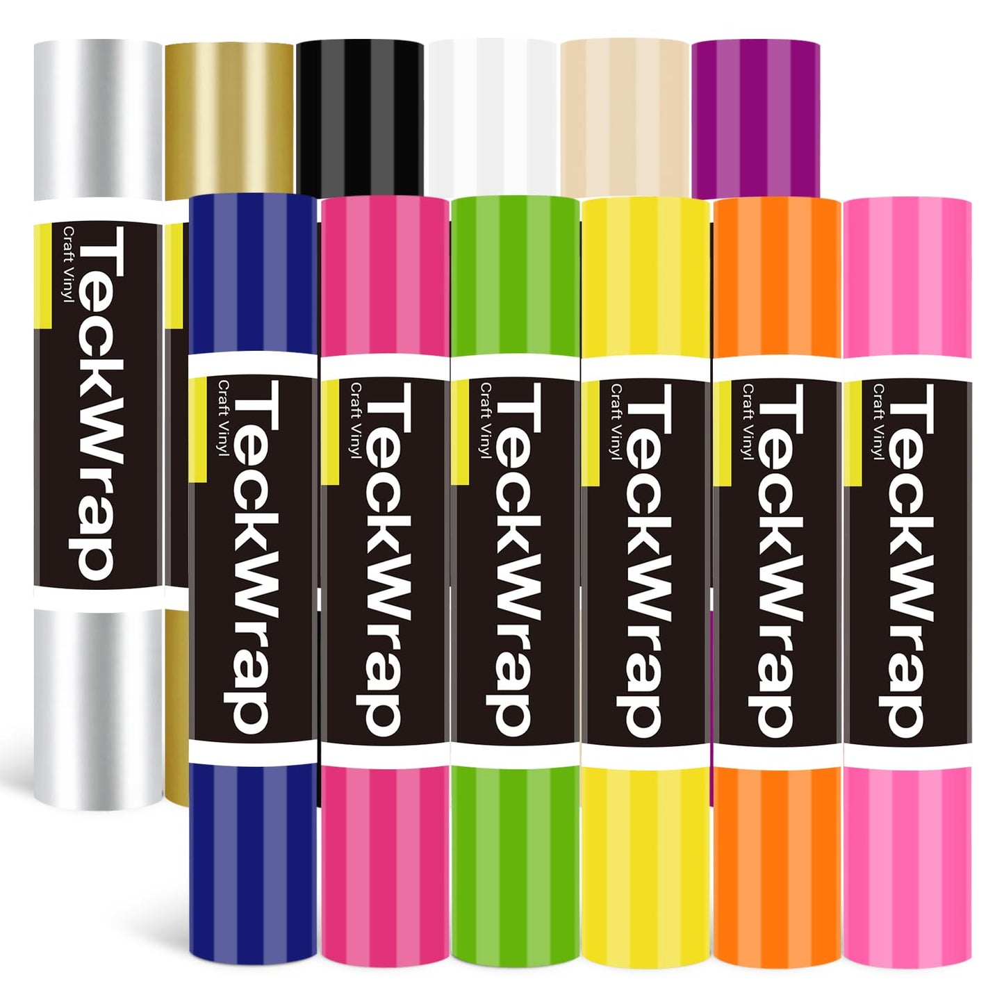 TECKWRAP Permanent Vinyl, Rainbow Sampler - 12in x 5ft Rolls 12 Colors Permanent Adhesive Vinyl Rolls for Cricut, Silhouette, Cameo Cutters, Signs, Scrap-Booking, Craft, Die Cutters