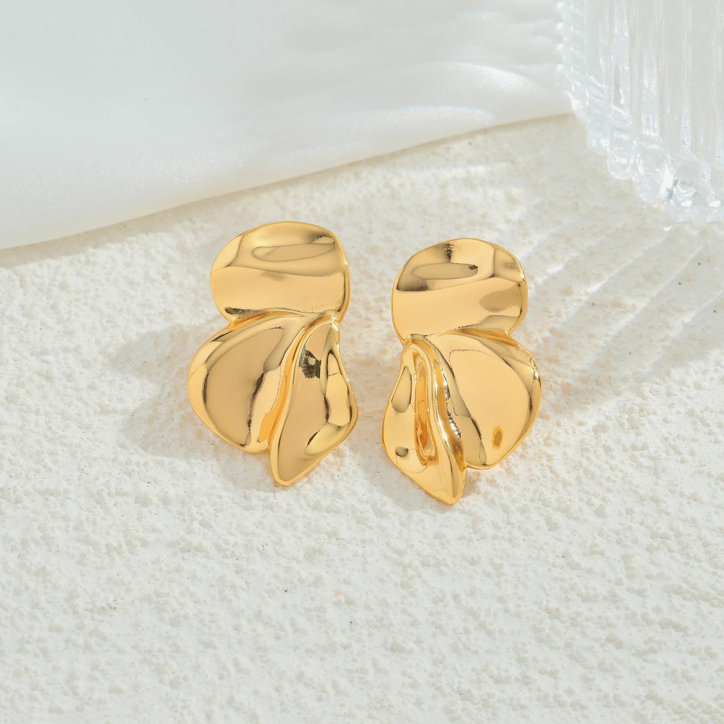 ENSKEFEN Gold Flower Earrings for Women Chunky Irregular Floral Statement Earrings Boho Summer Fashion Jewelry