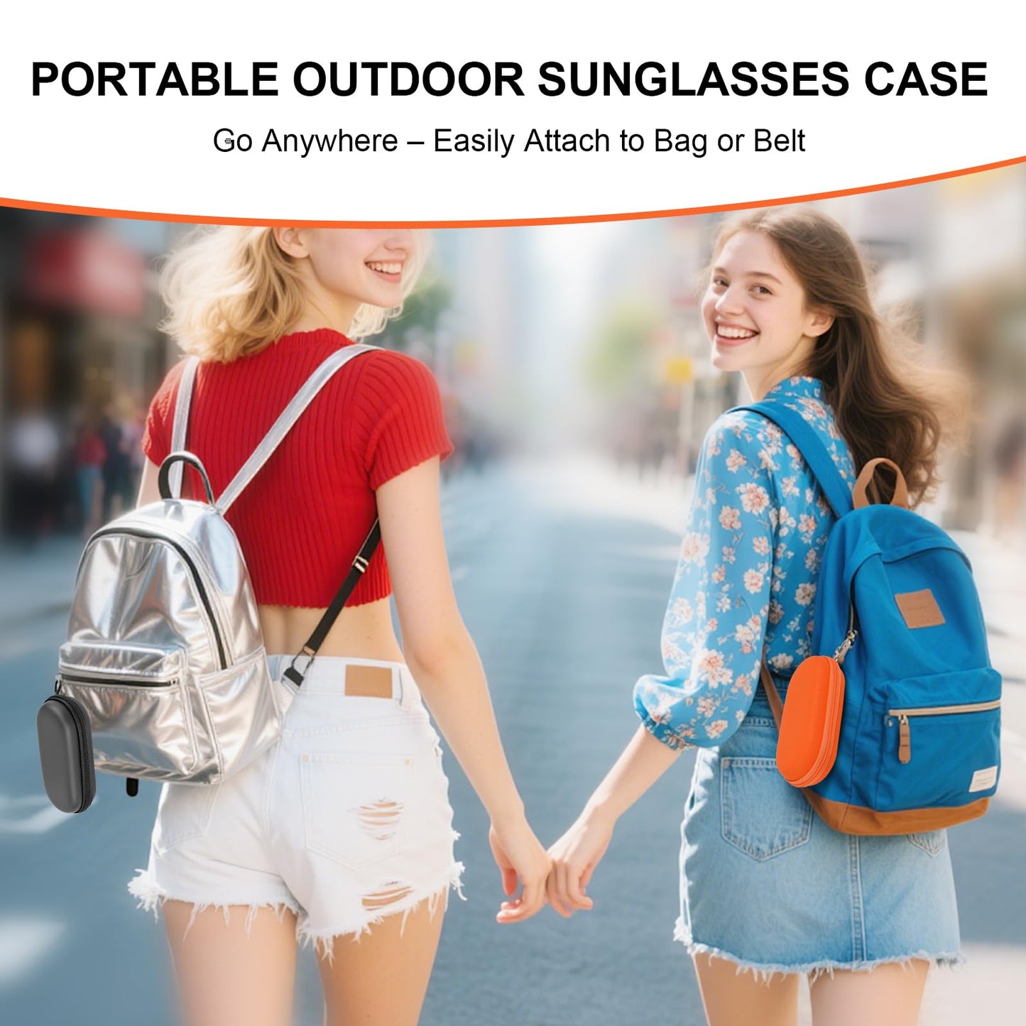 popolov Double Glasses Case,Dual Eyeglasses & Sunglasses Organizer with Clip Zipper Closure for Travel 2 Pairs Storage Box Orange