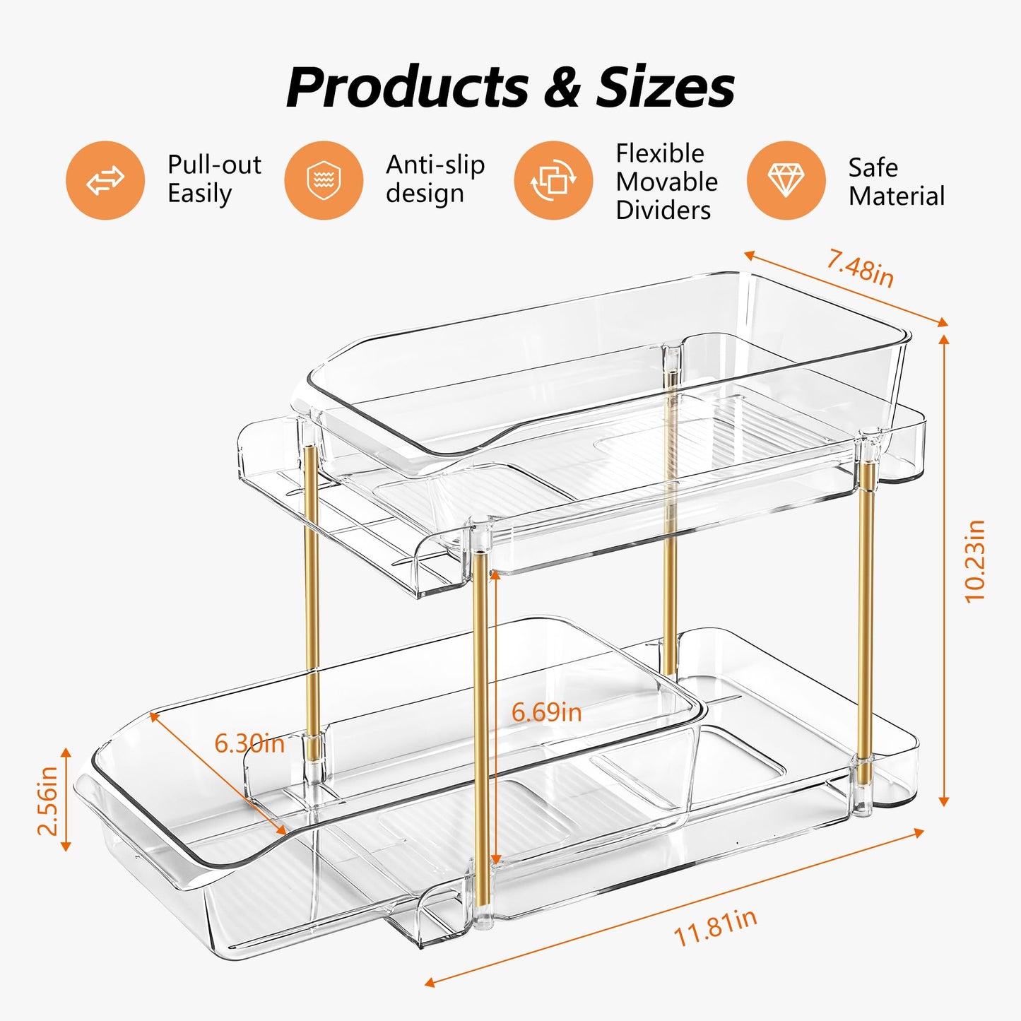 LAREKUN2pack 2-Tier Organizer & Storage Unit Stackable Bathroom Cabinet Organizer Pull-Out Kitchen Pantry Organizer & Storage System Suitable for Countertops, Pantries, Kitchens, Bathrooms