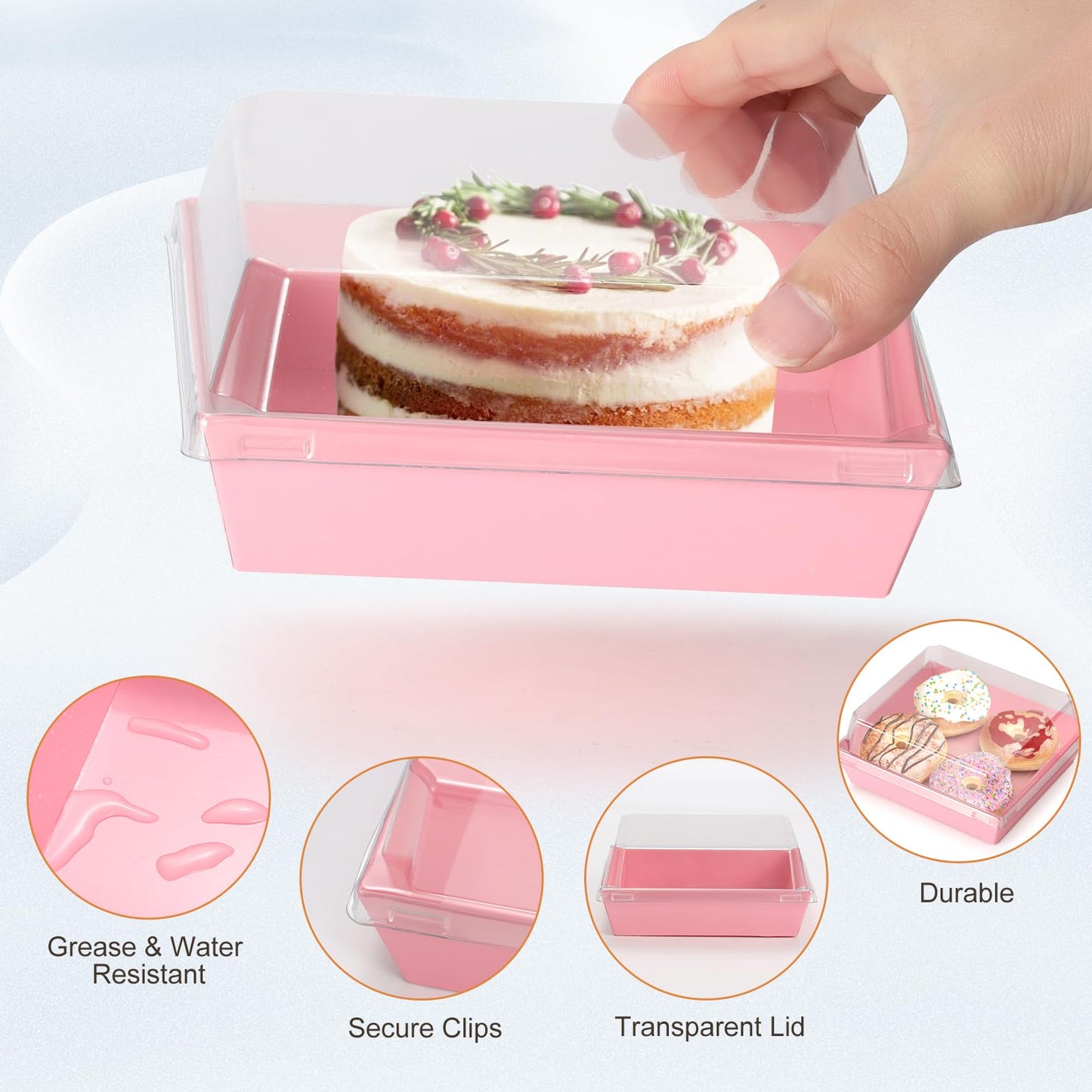 20 Pack Charcuterie Box with Lids, Pink Square Cookie Disposable Paper Food Containers to Go Bakery Boxes for Strawberries, Cake Slice, Desserts, Donuts, Valentine, Wedding, Home Use & Outdoors