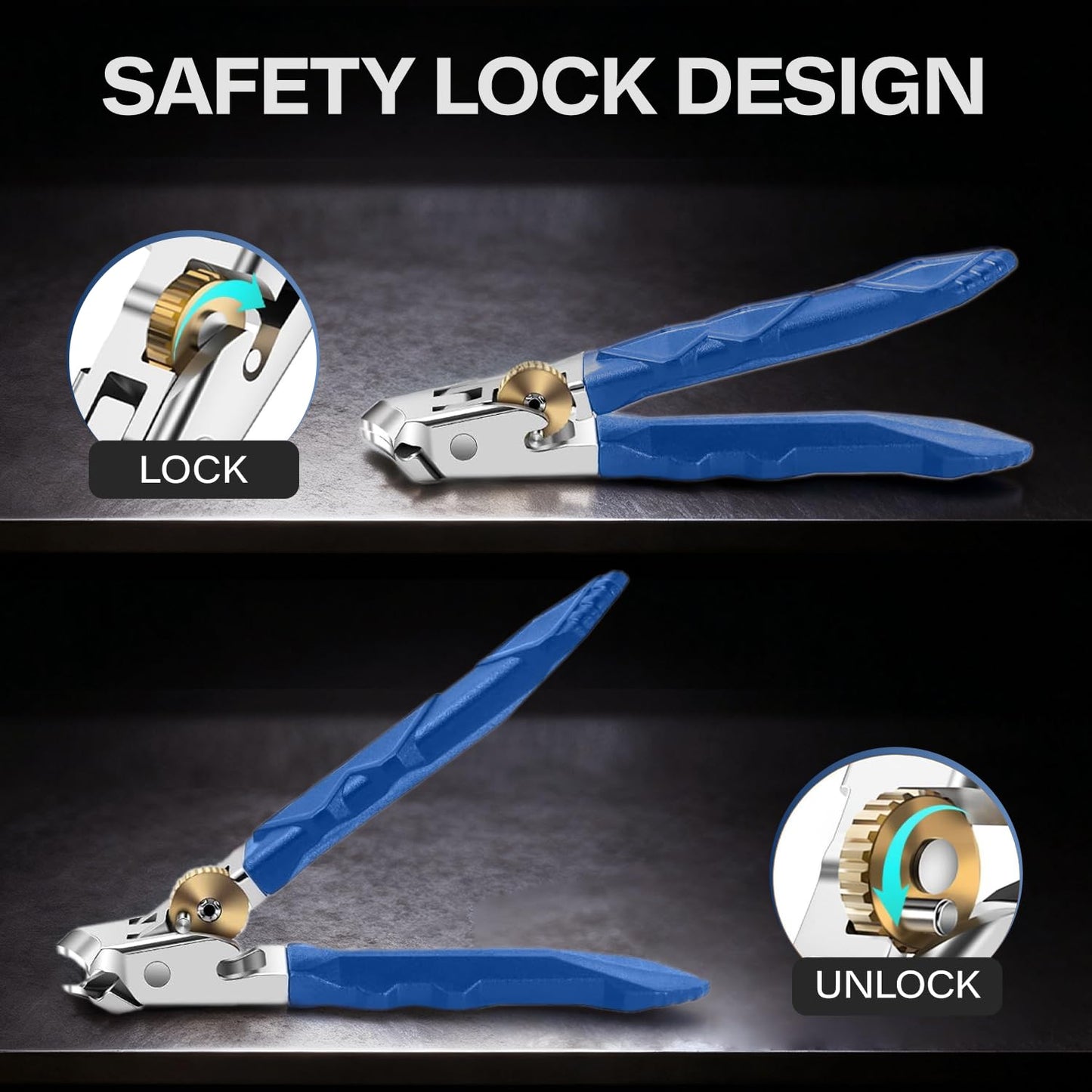 Flikino Wide Jaw Toenail Clippers for Thick Nails - Heavy Duty Stainless Steel Nail Clippers with Ergonomic Handle, Ultra Sharp Ingrown Nail Cutters for Men & Seniors.
