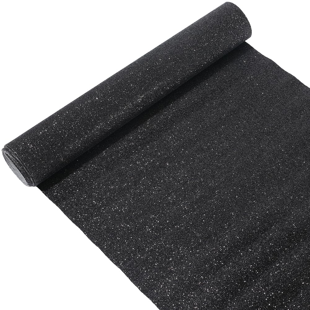 CALFOVERA 53.94×11.81 Inch Sparkle Glitter PU Leather Rolls Solid Fabric Sheets Shiny PU Leather Sheet Vinyl Material Leatherette Canvas for DIY Crafts Wedding Sewing Making Earrings (Black)