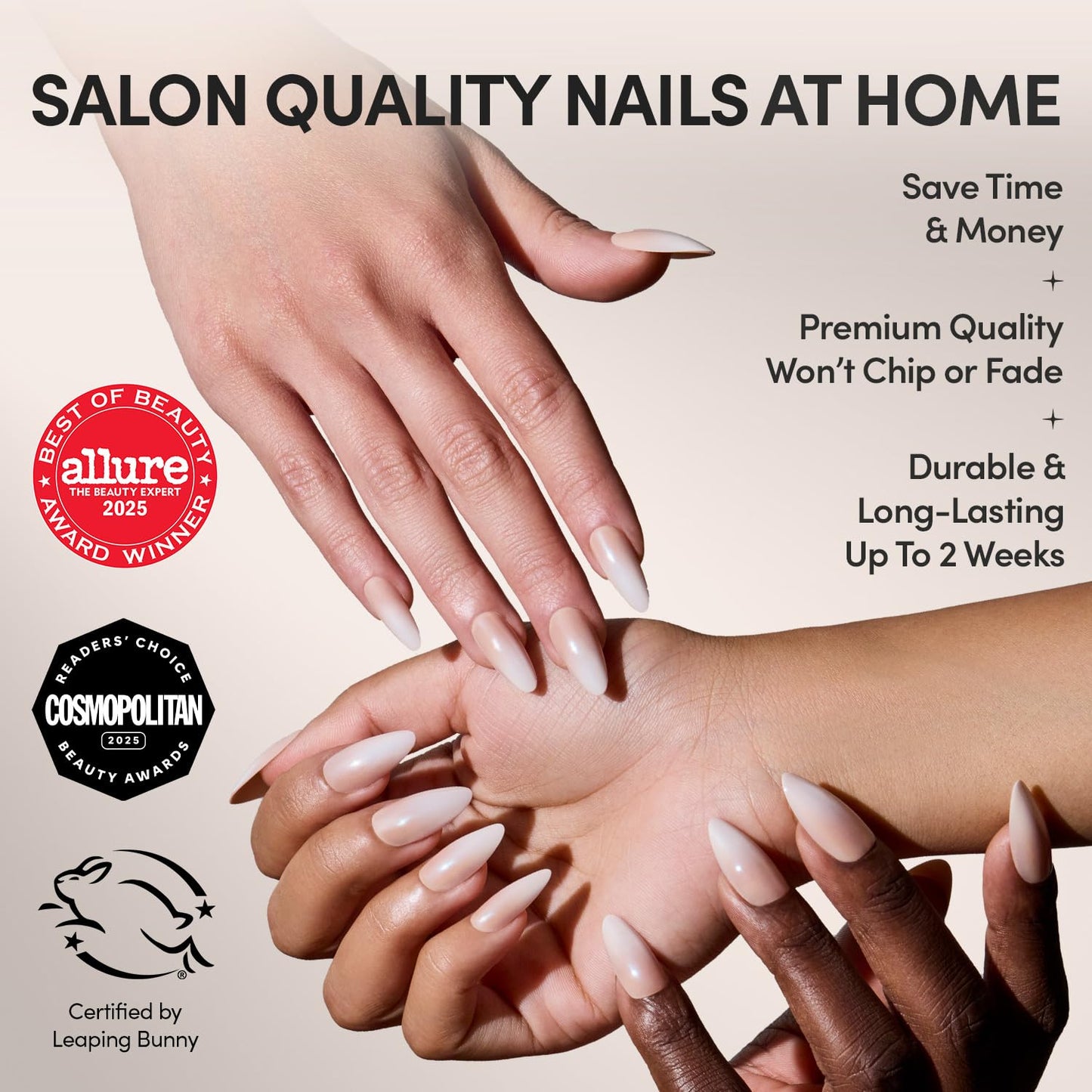 Glamnetic Press-On Nails Bundle - Frosted Chai & Fiancéd | 2 Glazed Nude Fake Nails with Ombré in Medium Almond & Short Almond | Durable, Salon-Quality Nail Kits