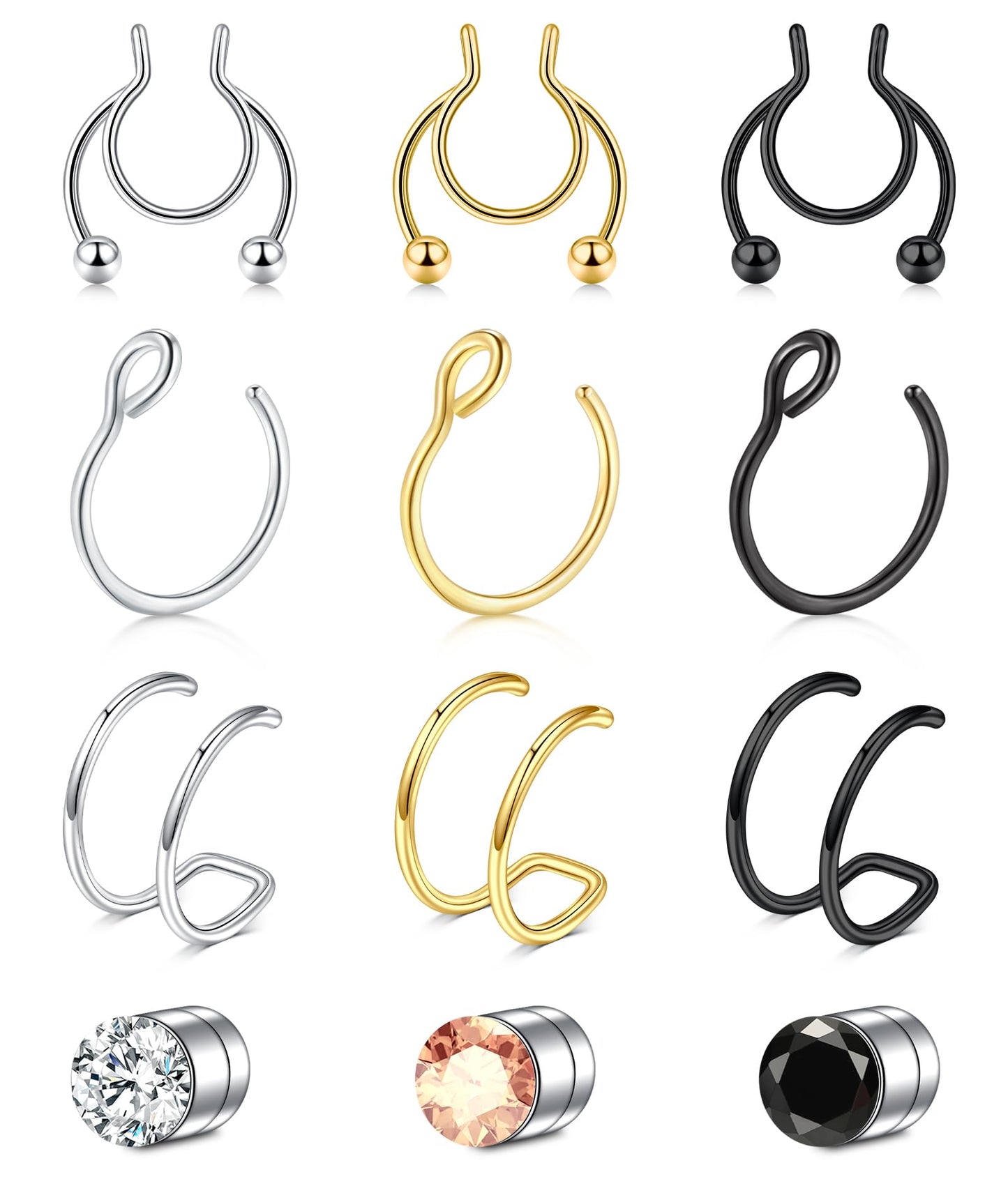 D.Bella Clip On Fake Septum Piercing, Non-Piercing Nose Earrings for Men, Women