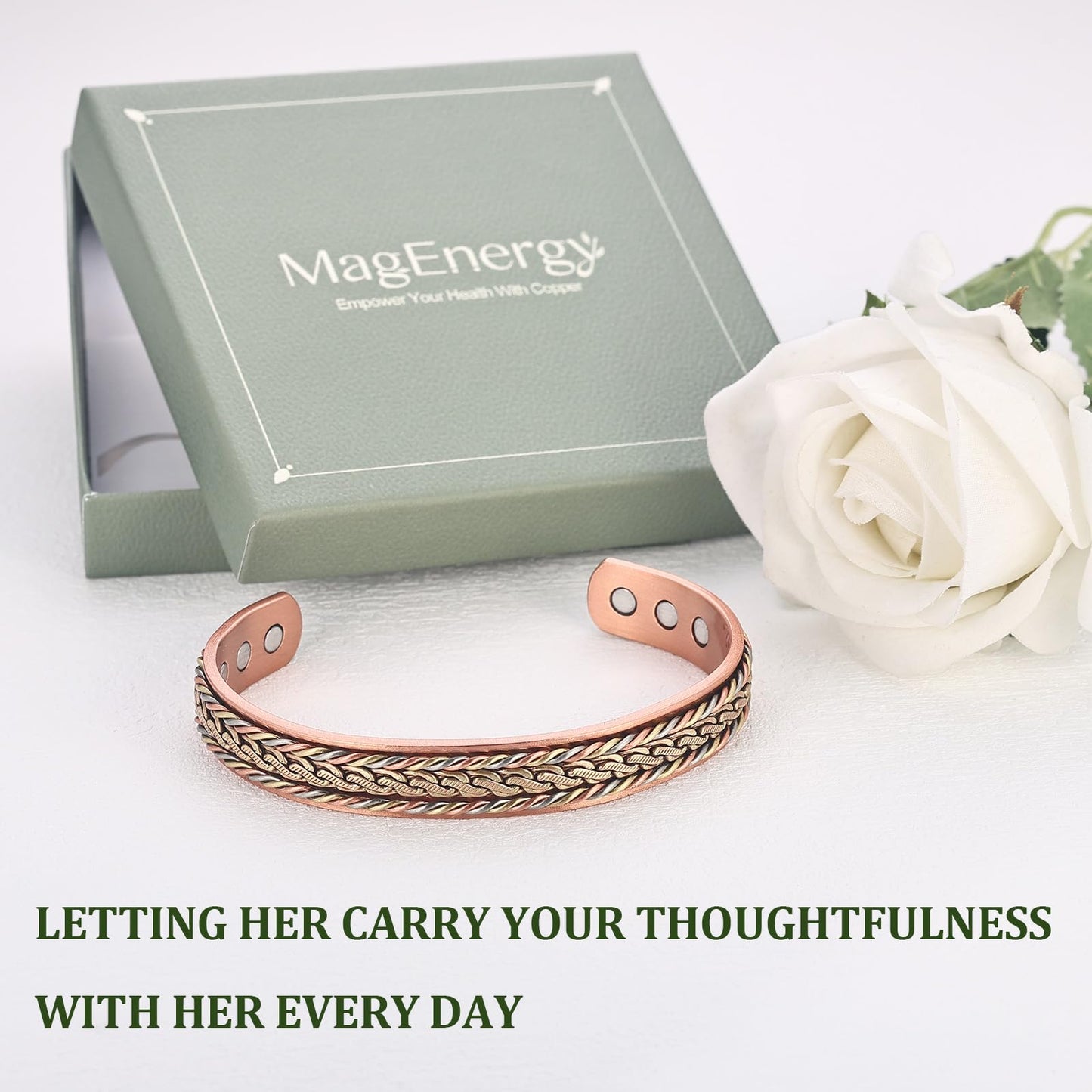 MagEnergy Handcrafted Copper Bracelets for Women, Magnetic Copper Cuff Bracelet with Triple Color Twisted Wire, Adjustable Bangle & Healthy Jewelry Gift