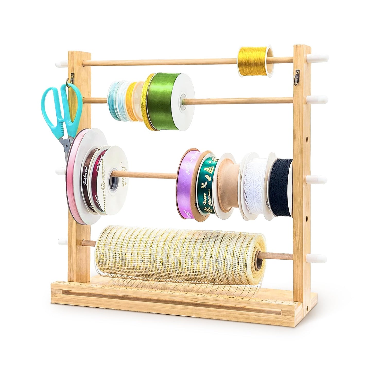 Wooden Ribbon Display Holder-Adjustable Spacing, Washi Tapes, and Sewing Threads | Craft Room Supply Storage Organization, Hair Ribbon & Gift Wrapping Supply Rack