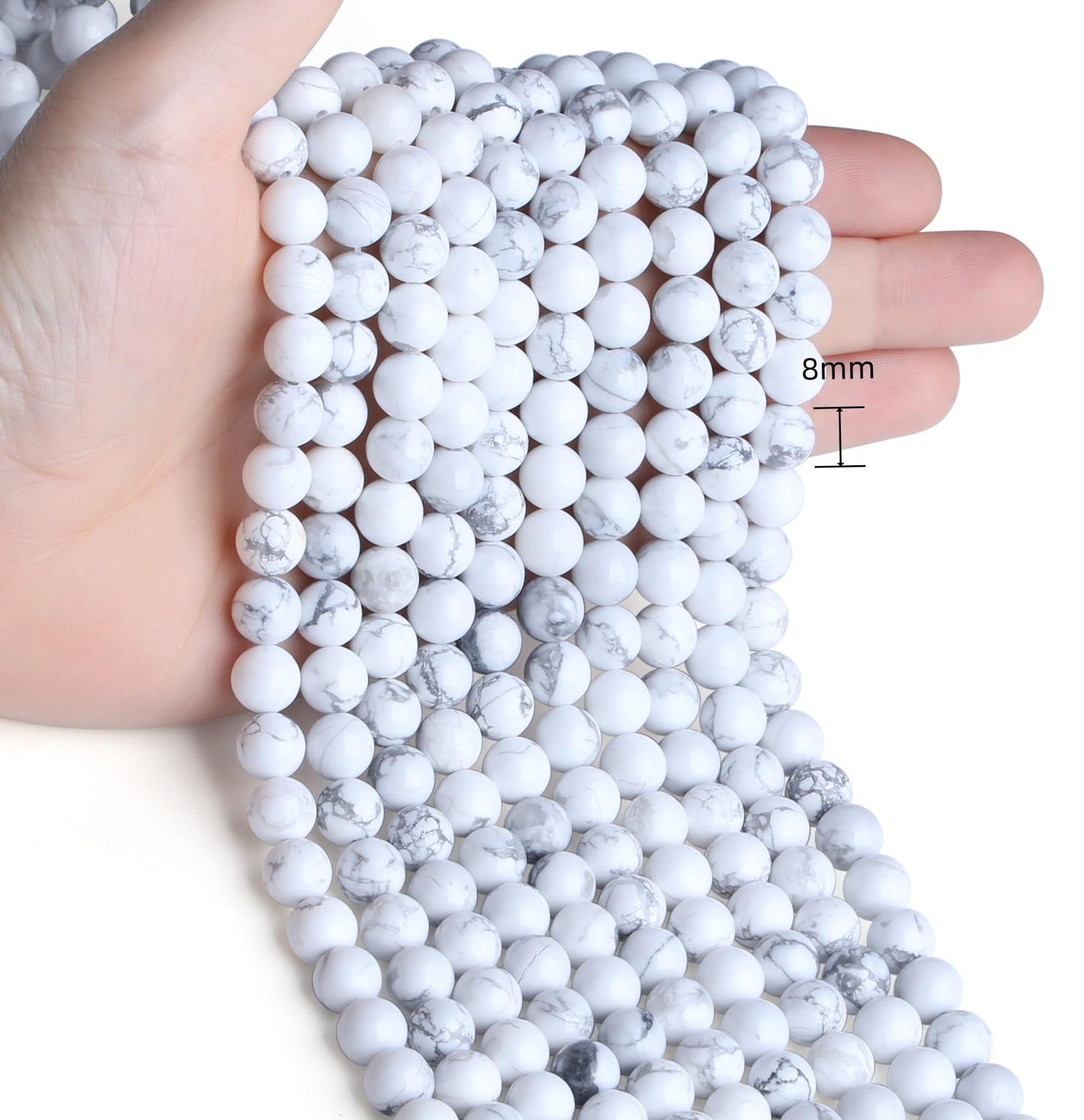 NUKAYAI Natural White Howlite Beads 100Pcs 8mm Crystal Beads Loose DIY Round Stone Bead for Bracelet Necklace Earrings Making