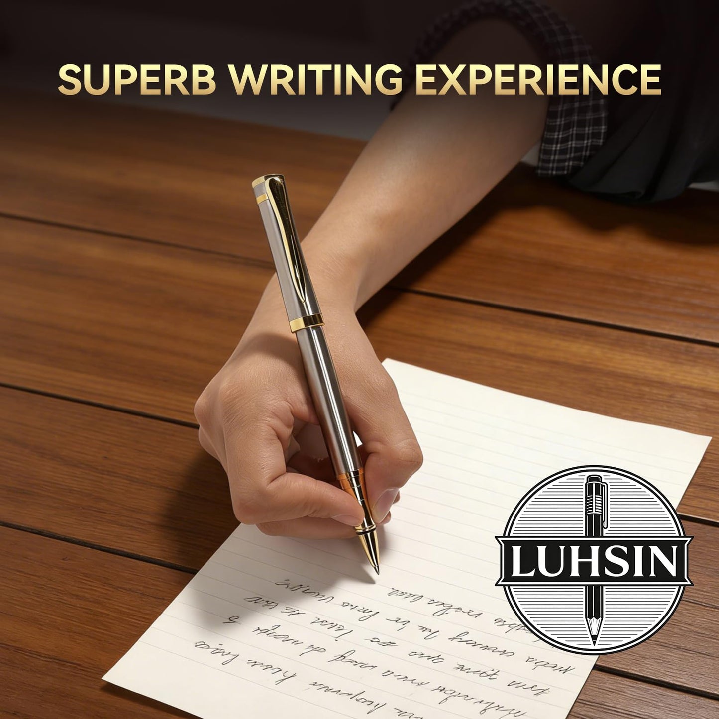 LUHSIN Black Lacquer Rollerball Pen - Premium Luxury Writing Pen (Gold)