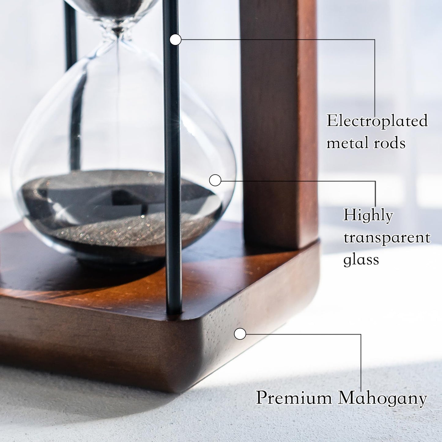 Large Premium Walnut Hourglass,60 Minutes Sand Timers,Hour Glass with Sand Timer for Gift,Hourglass Decor for Home, Desk,Office, Wedding Decor(Black)
