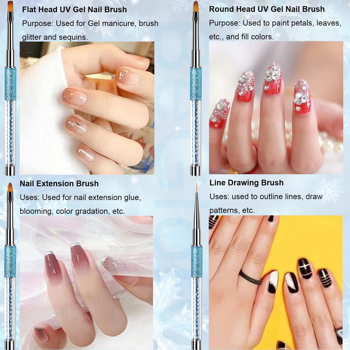 10PCS Acrylic Nail Art Brushes Set Manicure Tools Nail Art DIY Design Brush for Acrylic Application Pedicure Round Nail Art Brush for Acrylic Powder Nail Extension Nail Professional