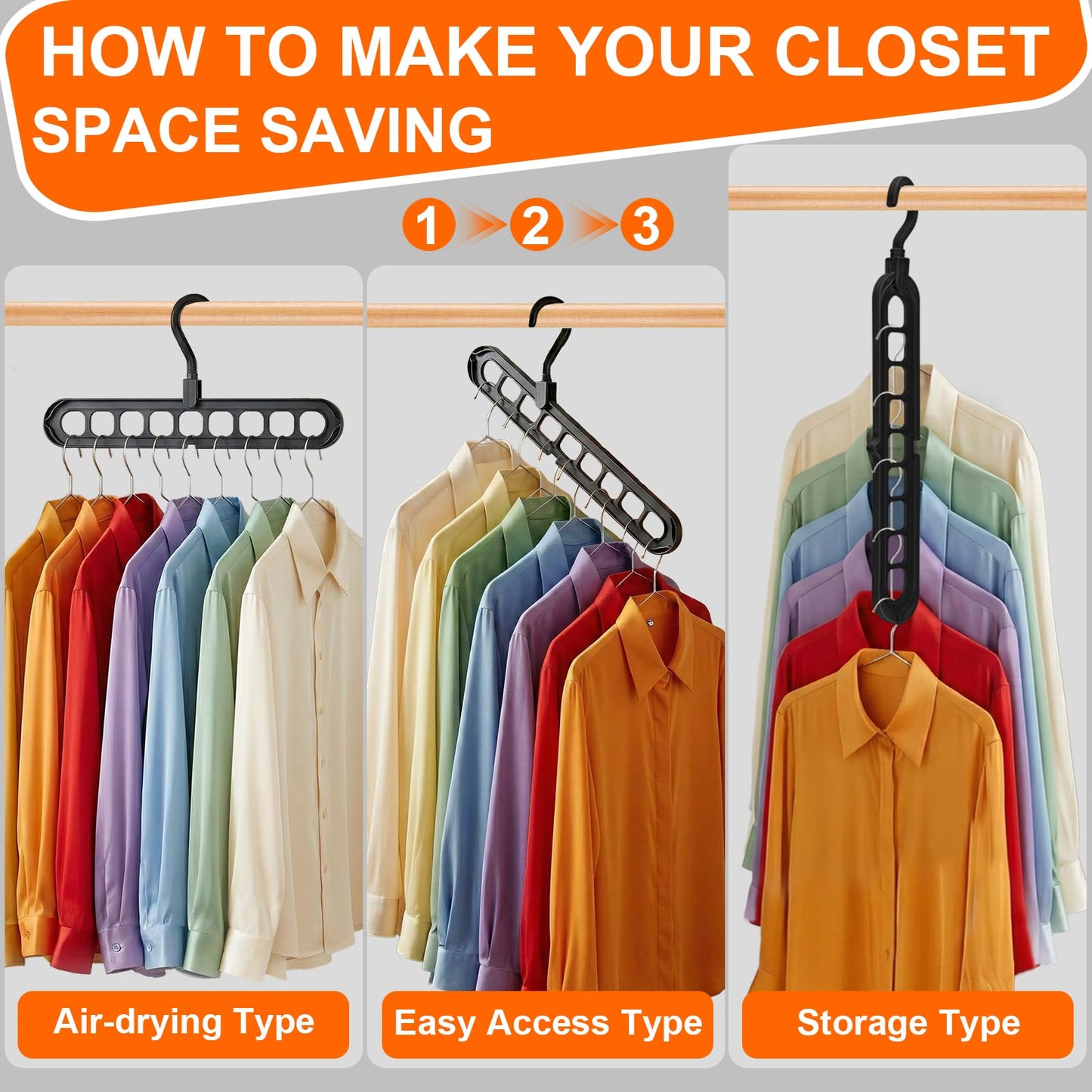 Closet Organizers and Storage,College Dorm Room Essentials,Pack of 6 Multifunctional Organizer Magic Space Saving Hangers with 9 Holes Storage Organization for Wardrobe Closet