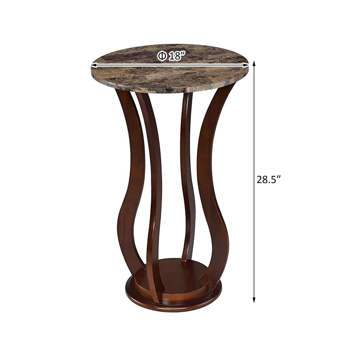 Kaimei Accent Table, 28.5 inch Round Plant Stand with Faux Marble Top and Wooden Base for Living Room