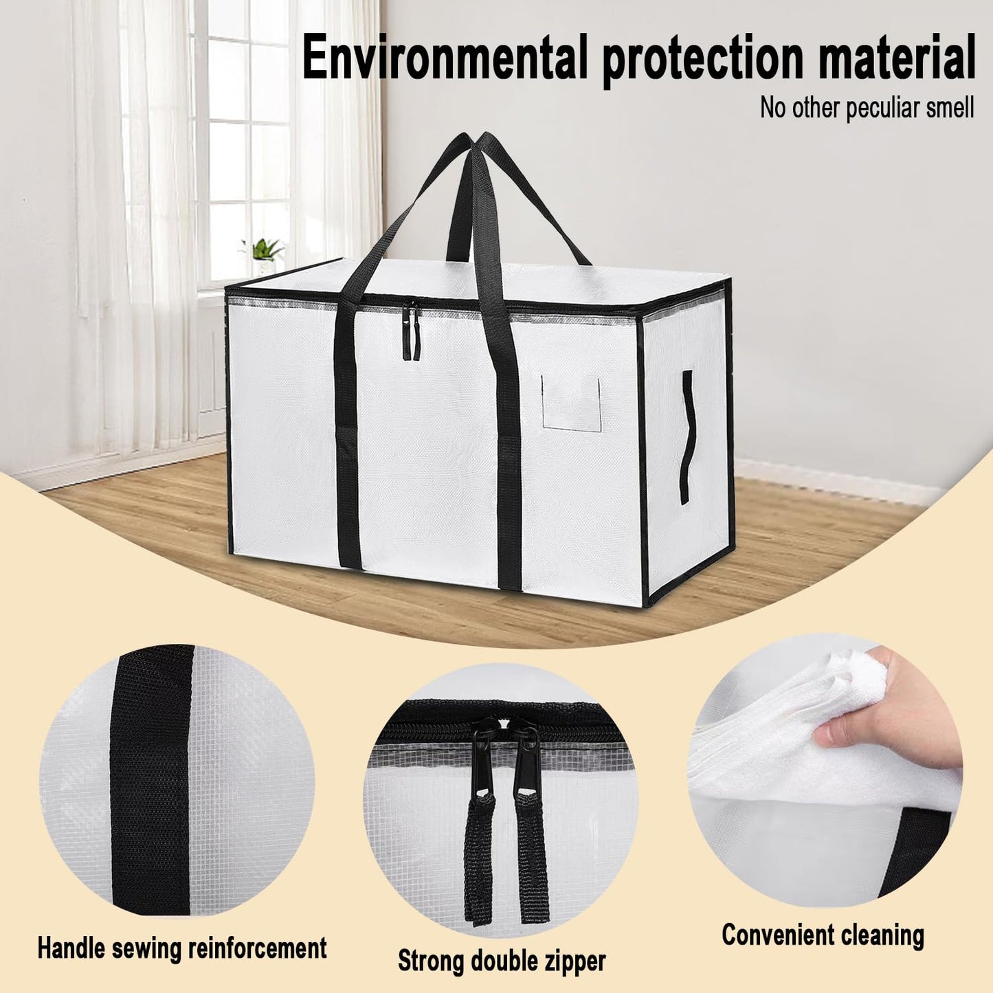 1Pack Large Moving Bags with Zippers & Carrying Handles, Heavy Duty Storage Tote Moving Boxes ，Space Saving (Clear, 1 Pack)