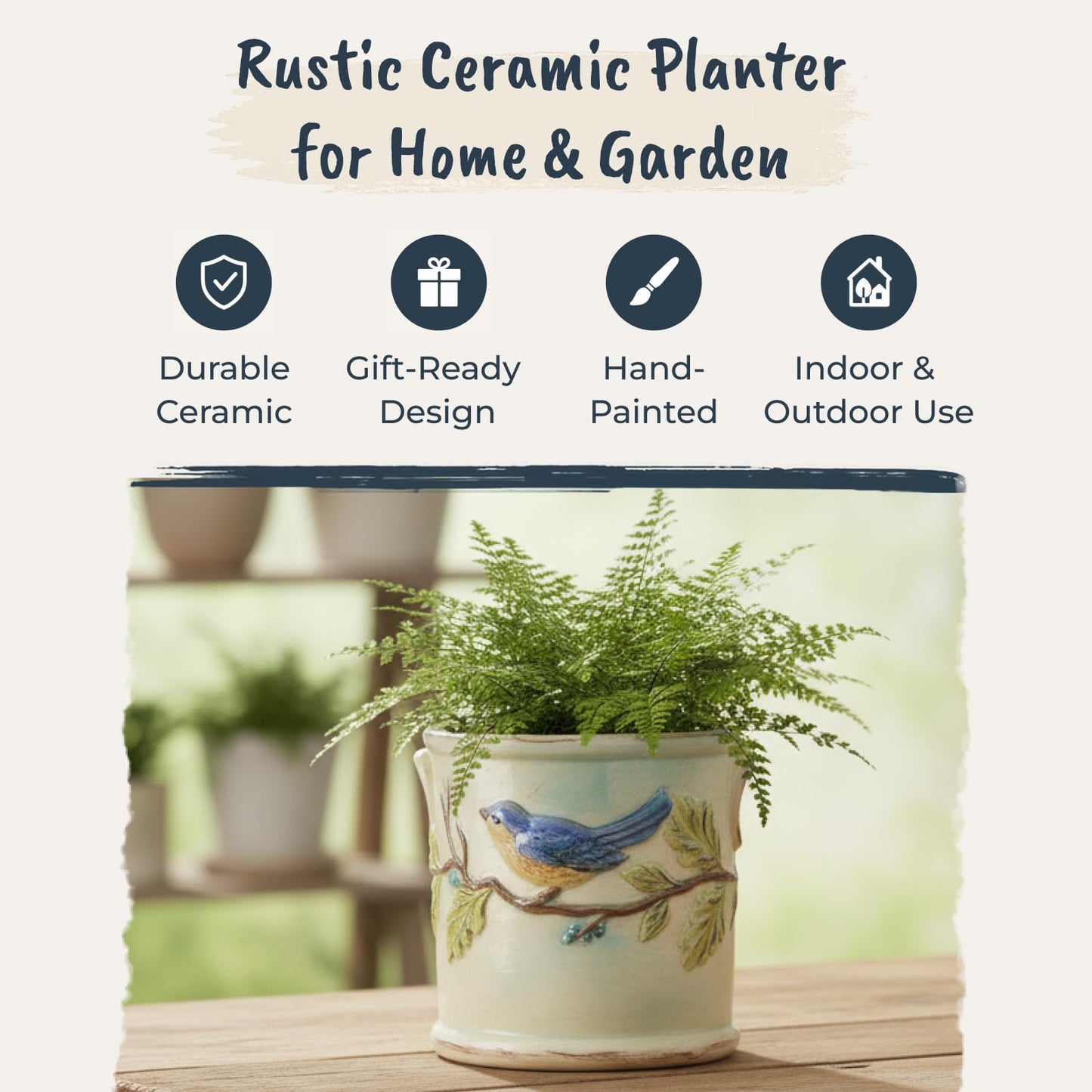 Blue Sky Ceramic Woodcut Farmhouse Planter 5''