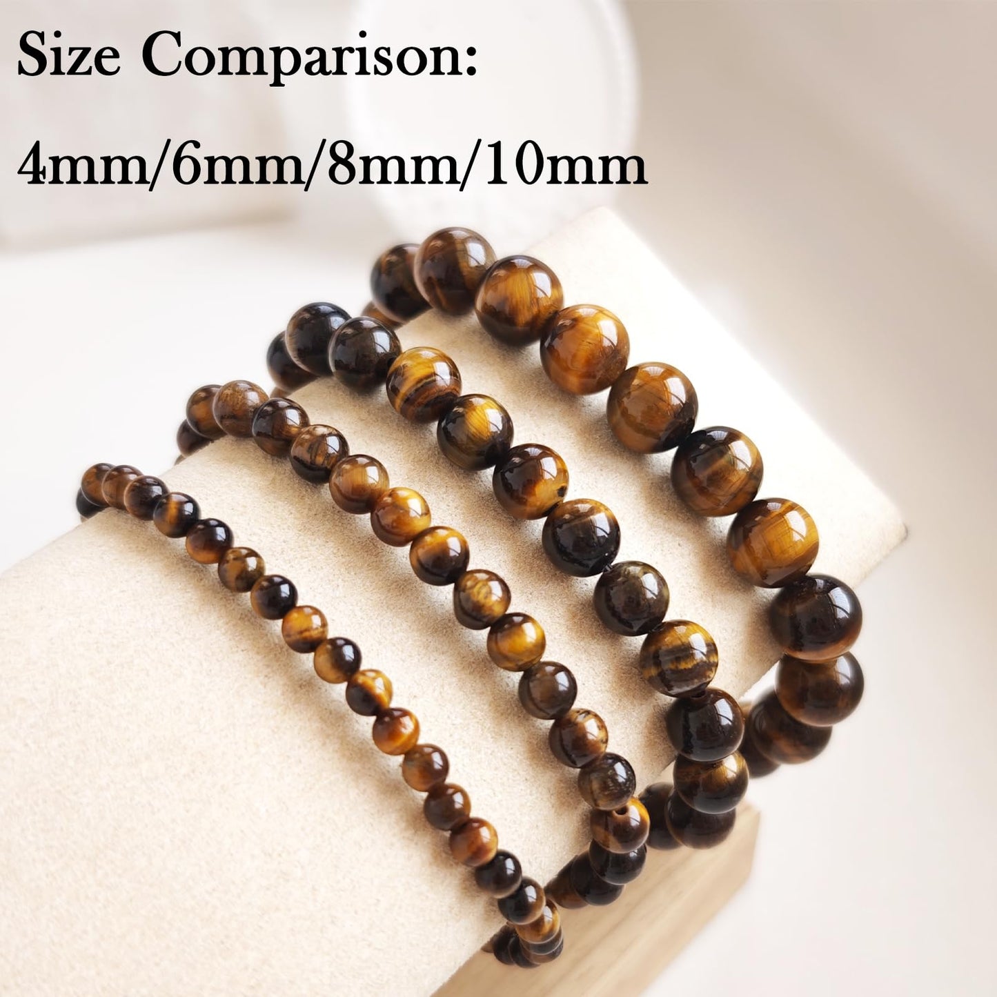 Handmade Natural Gemstone Elastic Bracelet - Healing Crystal Beads Jewelry, Unisex (Yellow Tiger's Eye, 8mm)