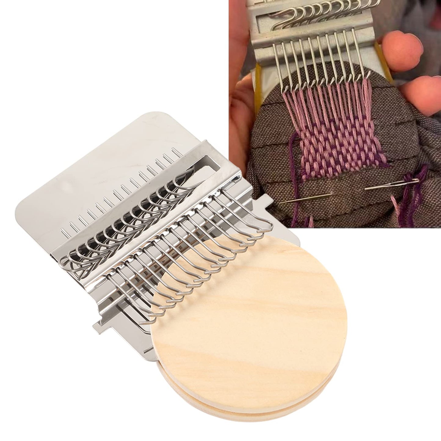 Joyzan Small Darning Loom, Speedweve Type Weave Tool Wood Mini Mending Stamping Machine Weaving Patch Kit Quickly Repair Mending Jeans Socks Clothes Stitching Knitting DIY Arts Beginner Holes 14 Hooks