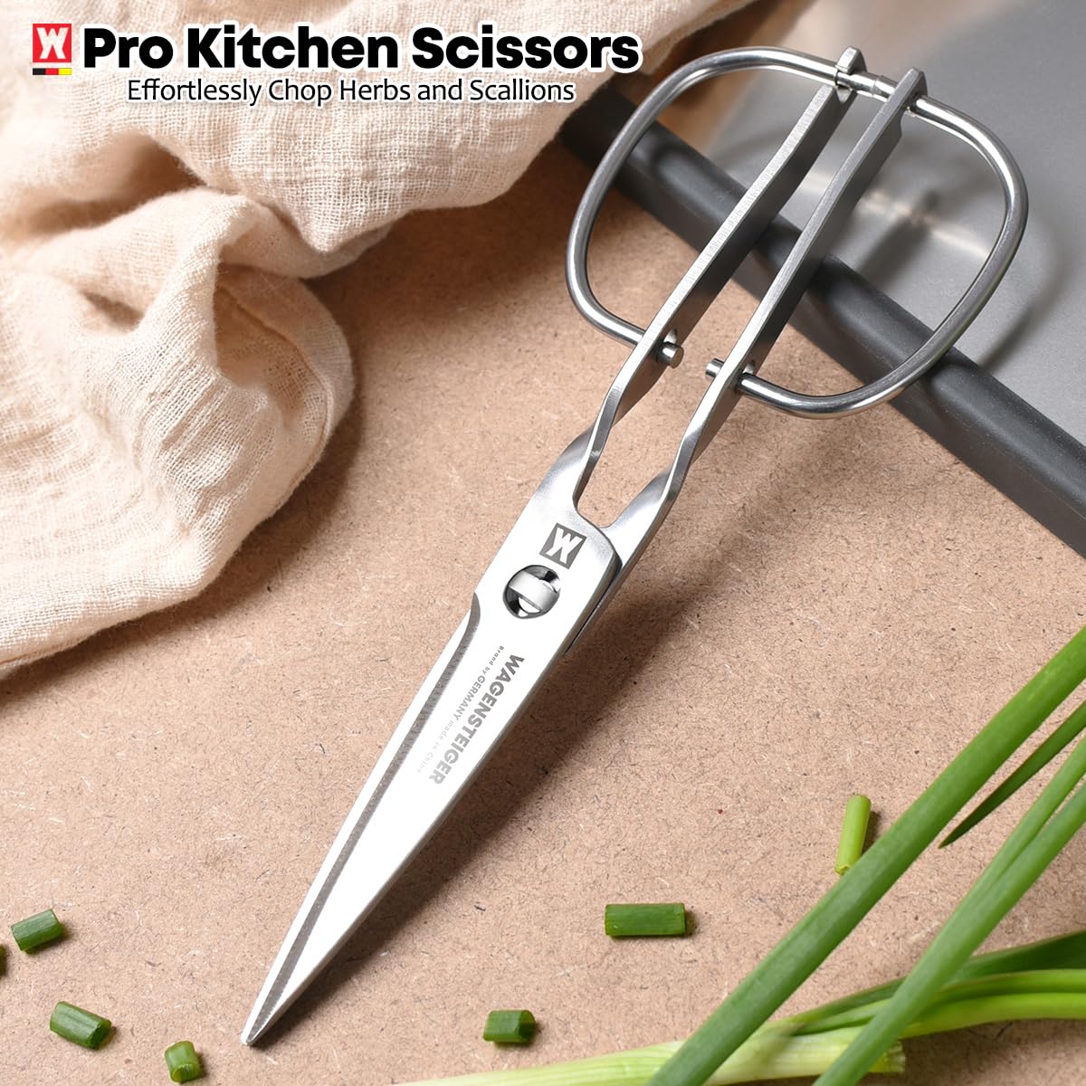 Multi-Purpose Kitchen Food Scissors, SUS403 Stainless Steel Shears with Herb Stripper, Detachable Blades, Ergonomic Handles, Ideal for BBQ, Seafood, Camping, Dishwasher Safe