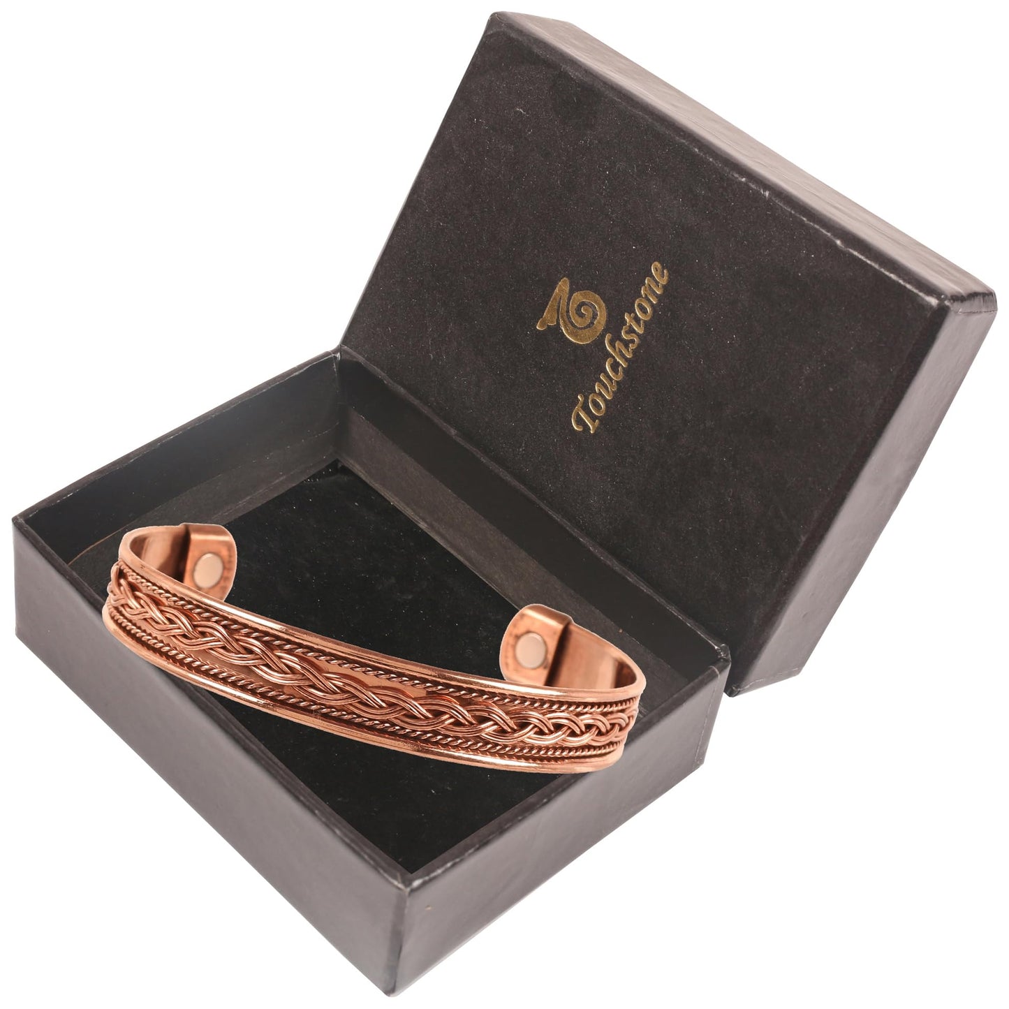 Touchstone Copper magnetic bracelet Tibetan style. Hand forged with solid and high gauge pure copper. Elegant braid pattern.
