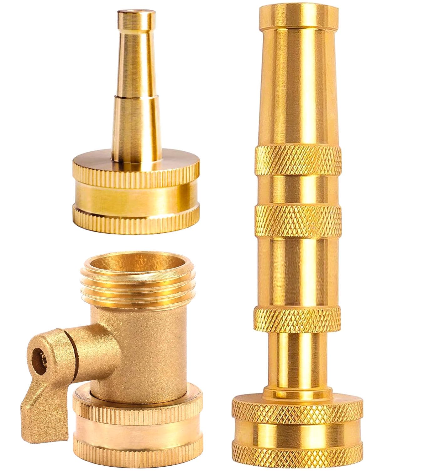 Solid Brass Heavy Duty Adjustable Twist Hose Nozzle,CM CUMIZON Jet Sweeper Nozzle, High Pressure Hose Nozzle with On-Off Valve, Leak-Free Operation 3/4" GHT Connector 3 Pack