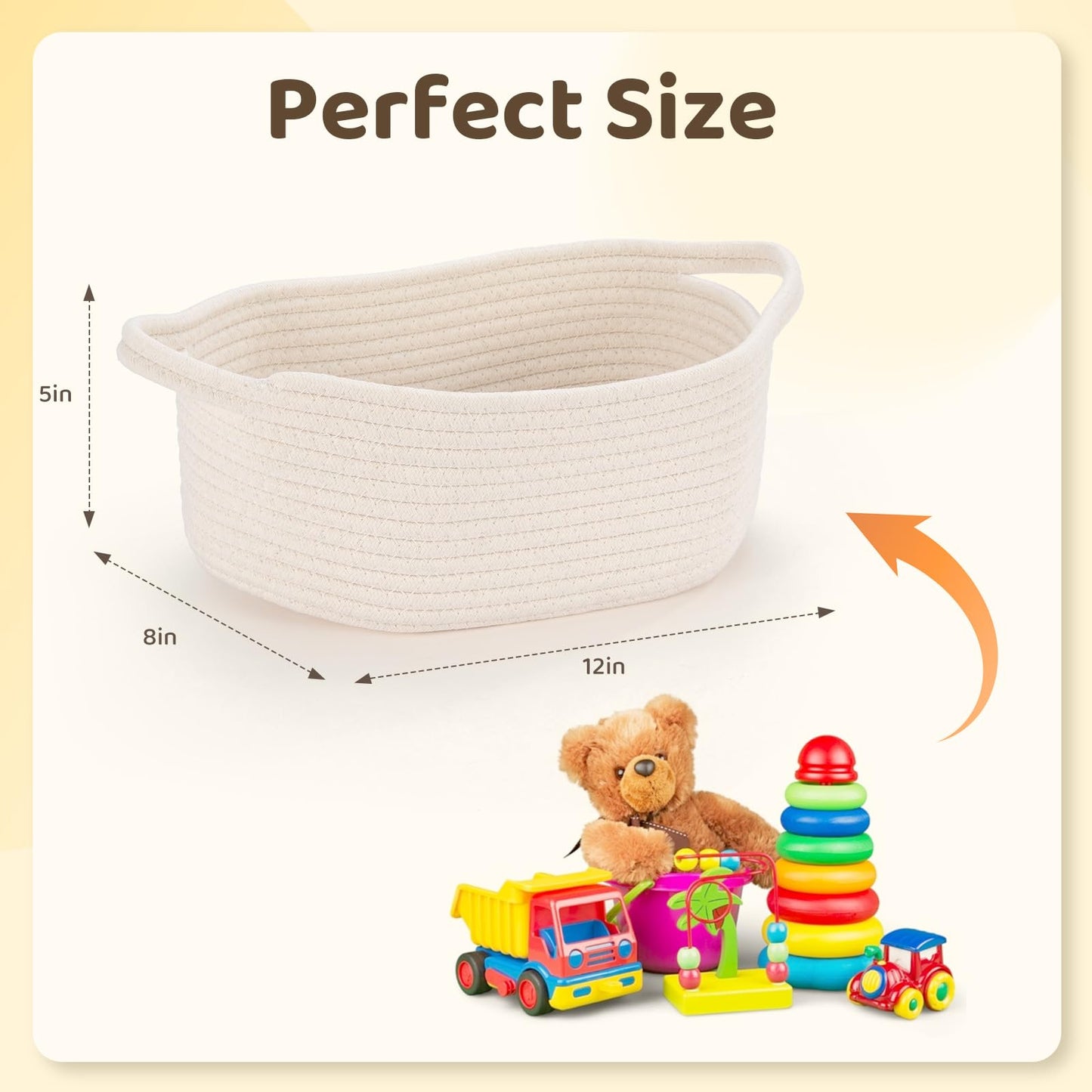 8 Pack Small Woven Baskets for Gifts Empty, 12"x8"x5" Cotton Rope Storage Baskets with Handles, Gift Basket Kit with Bags & Ribbons for Baby Shower, Nursery, Christmas, Easter, Bulk White