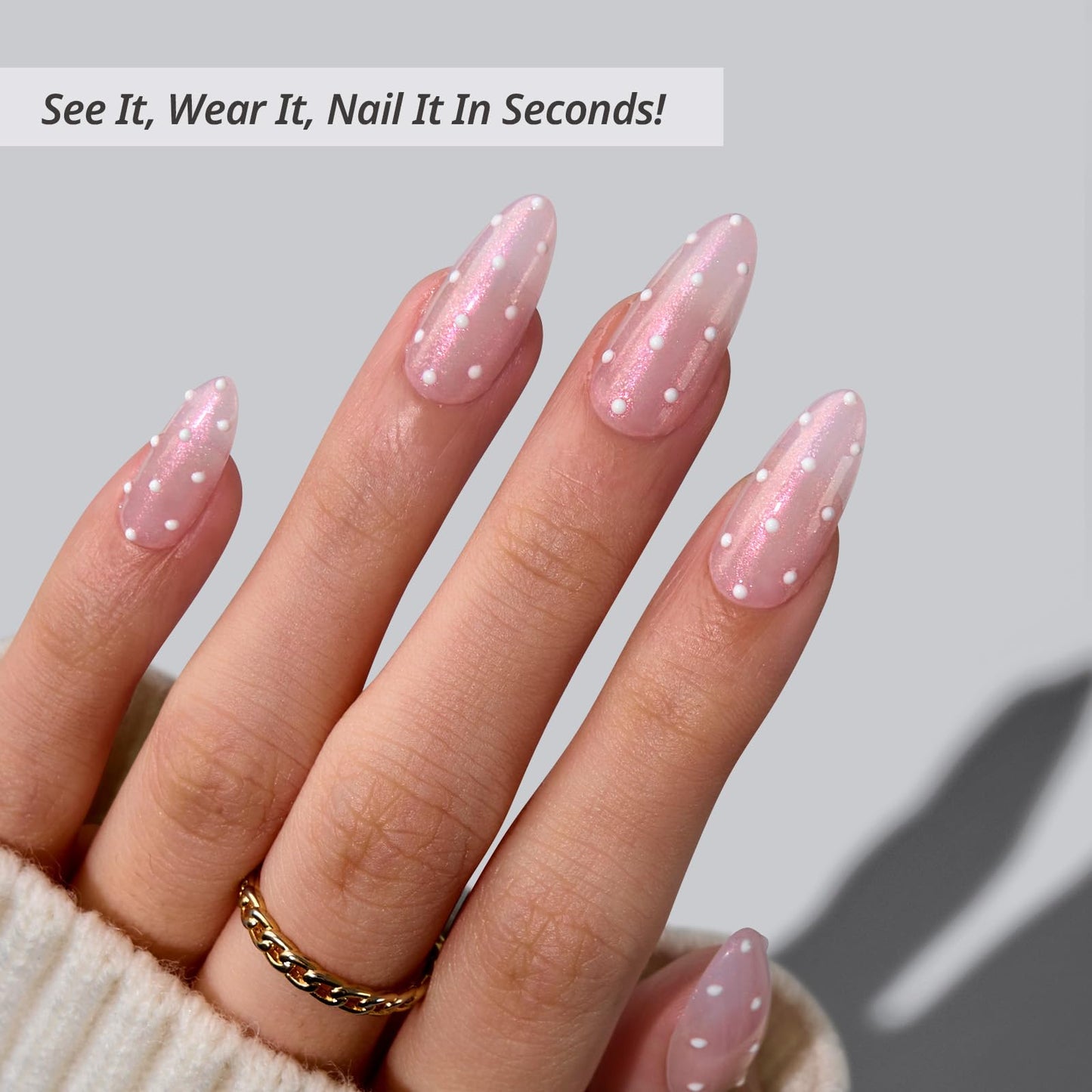 BTArtbox Press On Nails Almond - Polka-Dot Dress, Lamp-Curable 3D Polka Dot Glitter Medium Press On Nails with Glue and Adhesive Tabs for Women in 16 Sizes - 32 Nails All-in-One Kit