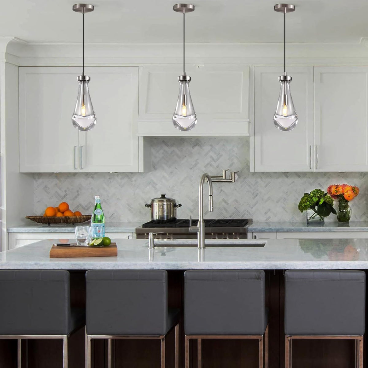 Raindrop Pendant Lights Set of 2, Nickel Pendant Lights Kitchen Island, Brushed Nickel Kitchen Island Light Dining Room Light Fixture, Chandelier for Bedroom Bathroom,Bulb Included