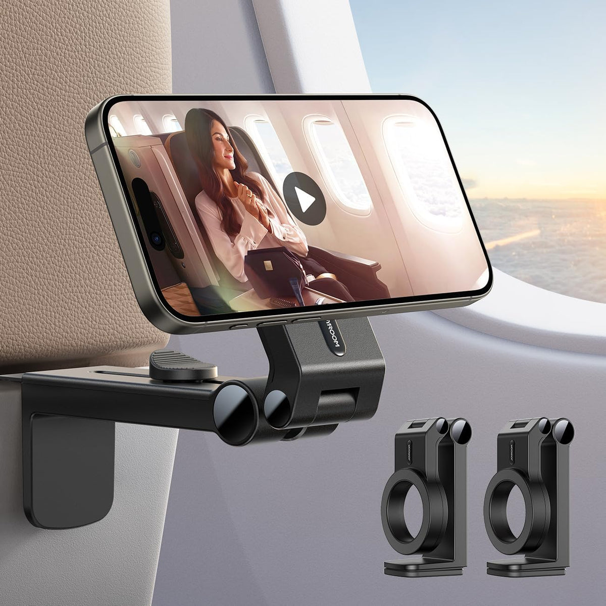 JOYROOM 2 Pack Airplane Phone Holder, Hands-Free Airplane Phone Mount, Airplane Essentials Phone Stand for iPhone 15 Pro Max 14 13 12, and Magsafe Case