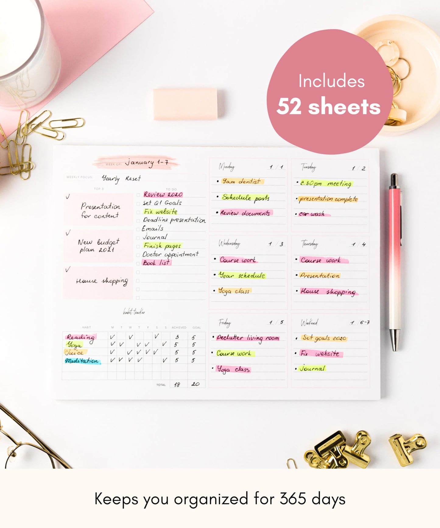 Lamare Weekly Planner Notepad – Premium Undated Weekly To Do List Notepad for School, Home & Office Day Planner, Desk To Do List Pad and Productivity Planning Pad