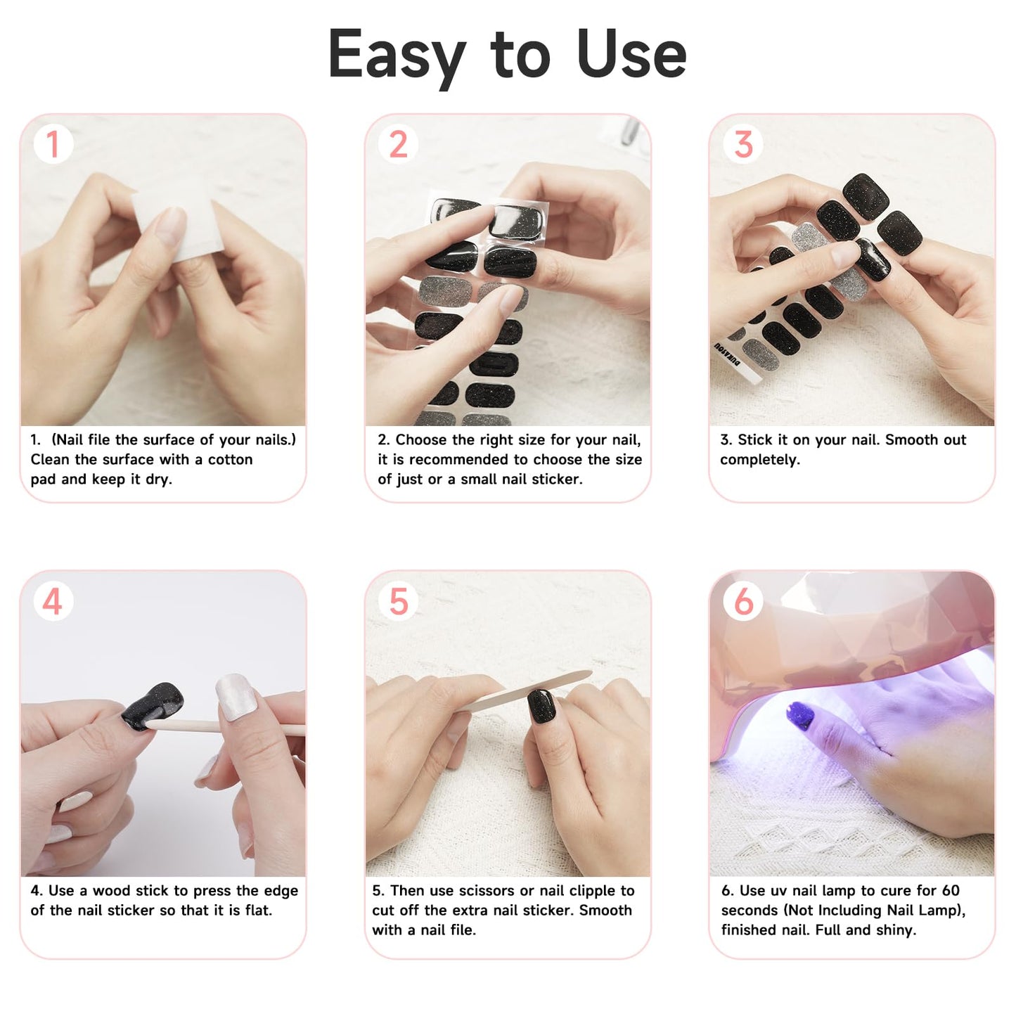 DUKASOU Semi Cured Gel Nail Strips, 56Pcs Nail Art Stickers/Wraps, Long Lasting UV Nail Polish Strips for Adults(Purple Silver Glitter+Light Blue)