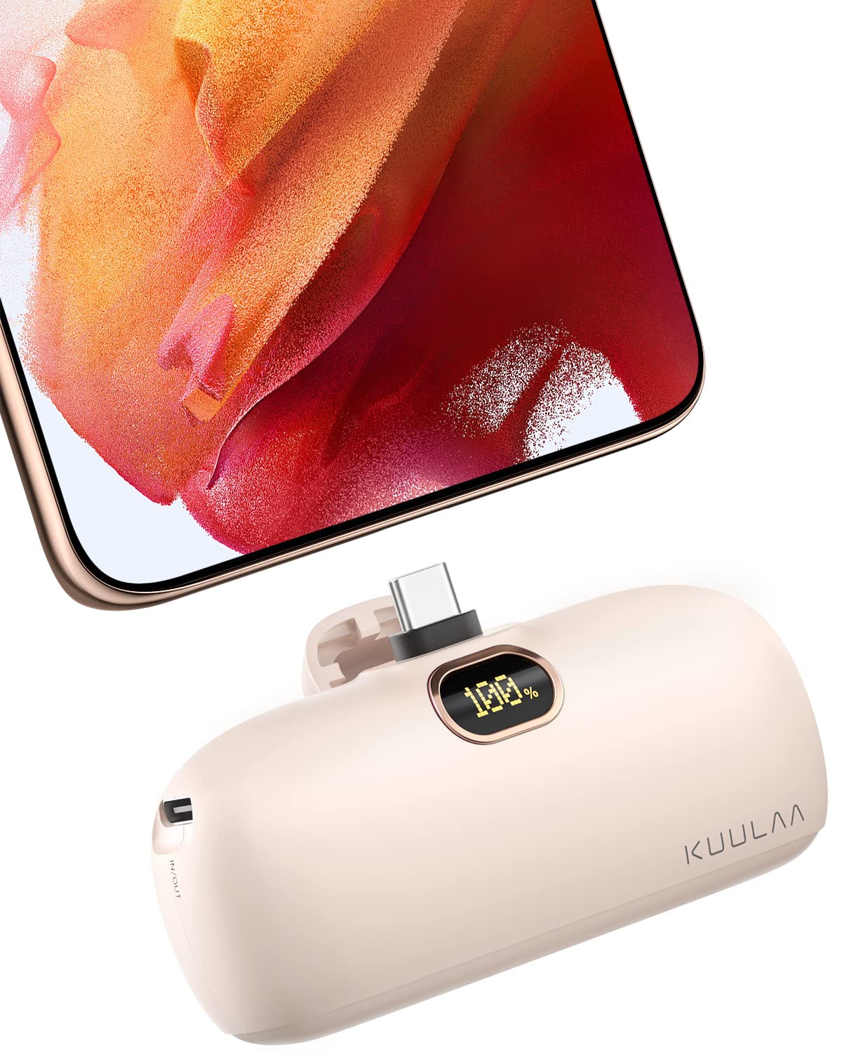 Kuulaa Portable Charger USB C Power Bank Small Portable Phone Charger Android Compact Plug in Battery Pack Portable Compatible with iPhone 17/16/15, Samsung Galaxy, Moto, LG, Pixel, Pink
