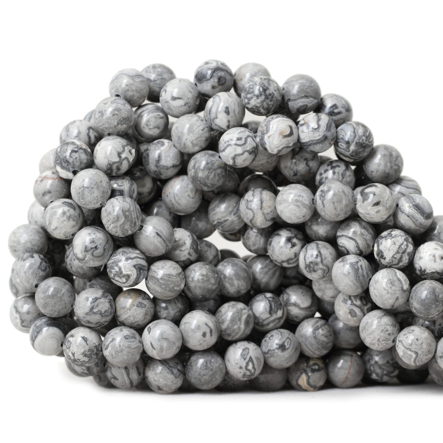 CHEAVIAN 45PCS 8mm Natural Map Stone Round Loose Beads for Jewelry Making DIY Findings 1 Strand 15"