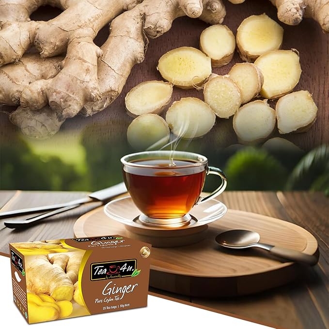 Tea4U Flavored Black Ceylon TeaBags (Ginger) - Ideal Quality from Sri Lanka's Finest Leaves and Expertly Blended - 25 Count