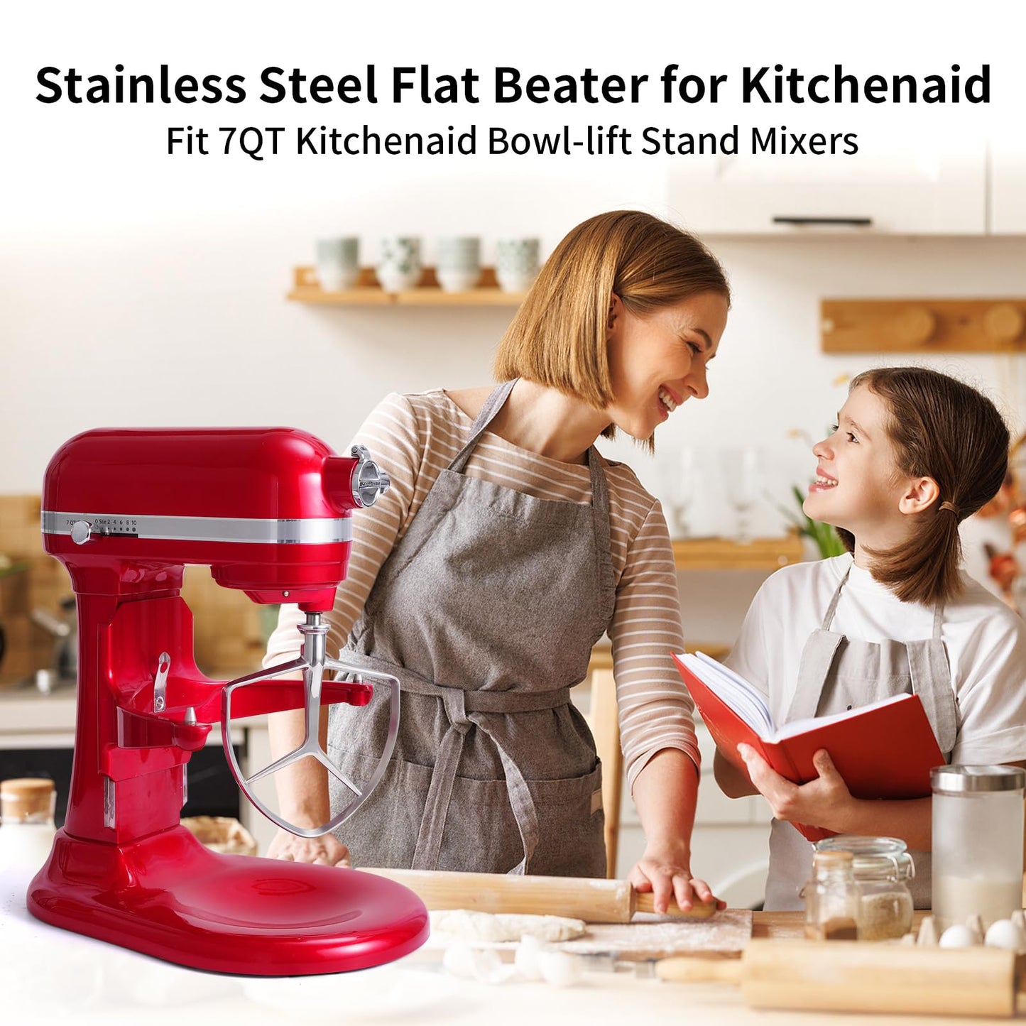 Stainless Steel Stand Mixer Attachment 3-Piece Set for KitchenAid 7QT Lift Bowl Mixer. Includes whisk, flat beater and dough hook for KitchenAid 7-quart mixer, Dishwasher Safe
