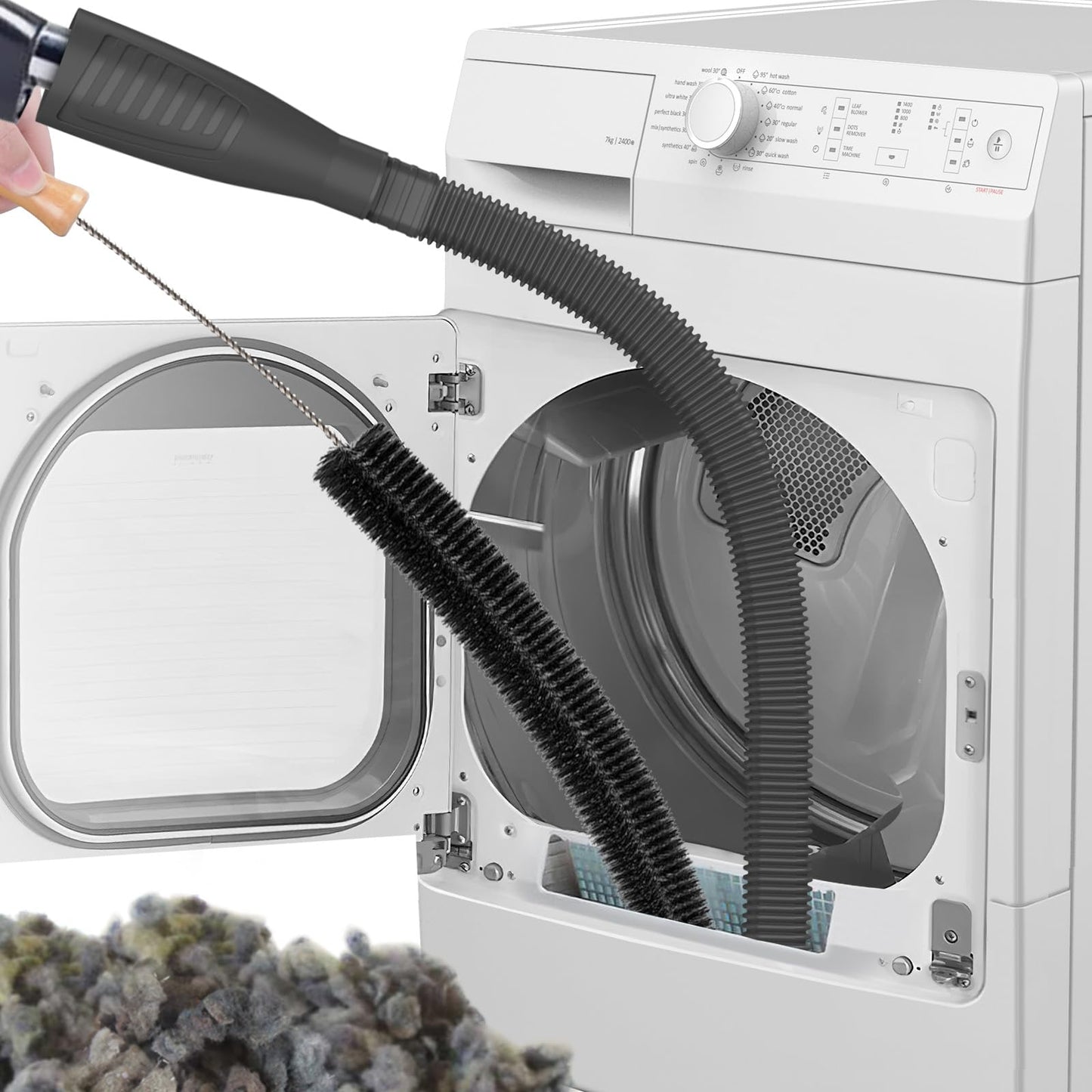 Sealegend 2 Pieces Dryer Vent Cleaner Kit and Flexible Dryer Lint Brush Vacuum Hose Attachment Power Lint Remover Refrigerator Coil Brush, Black