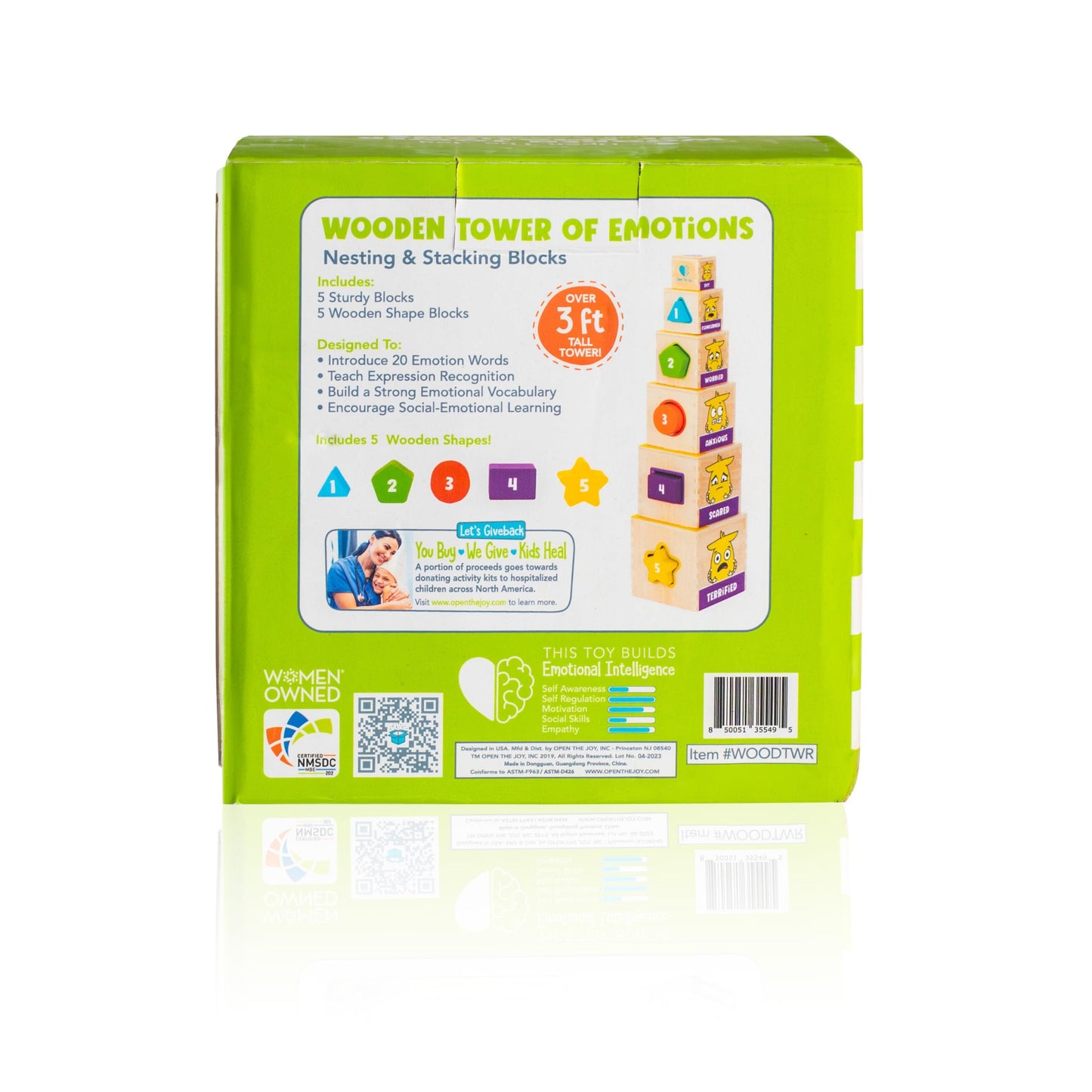 Open The Joy Wooden Tower of Emotions – Stacking Emotional Learning Toy for Toddlers | 5 Emotion Face Blocks + 5 Shape Sorting Blocks | Montessori Toy for Early Development | Ages 12 Months+