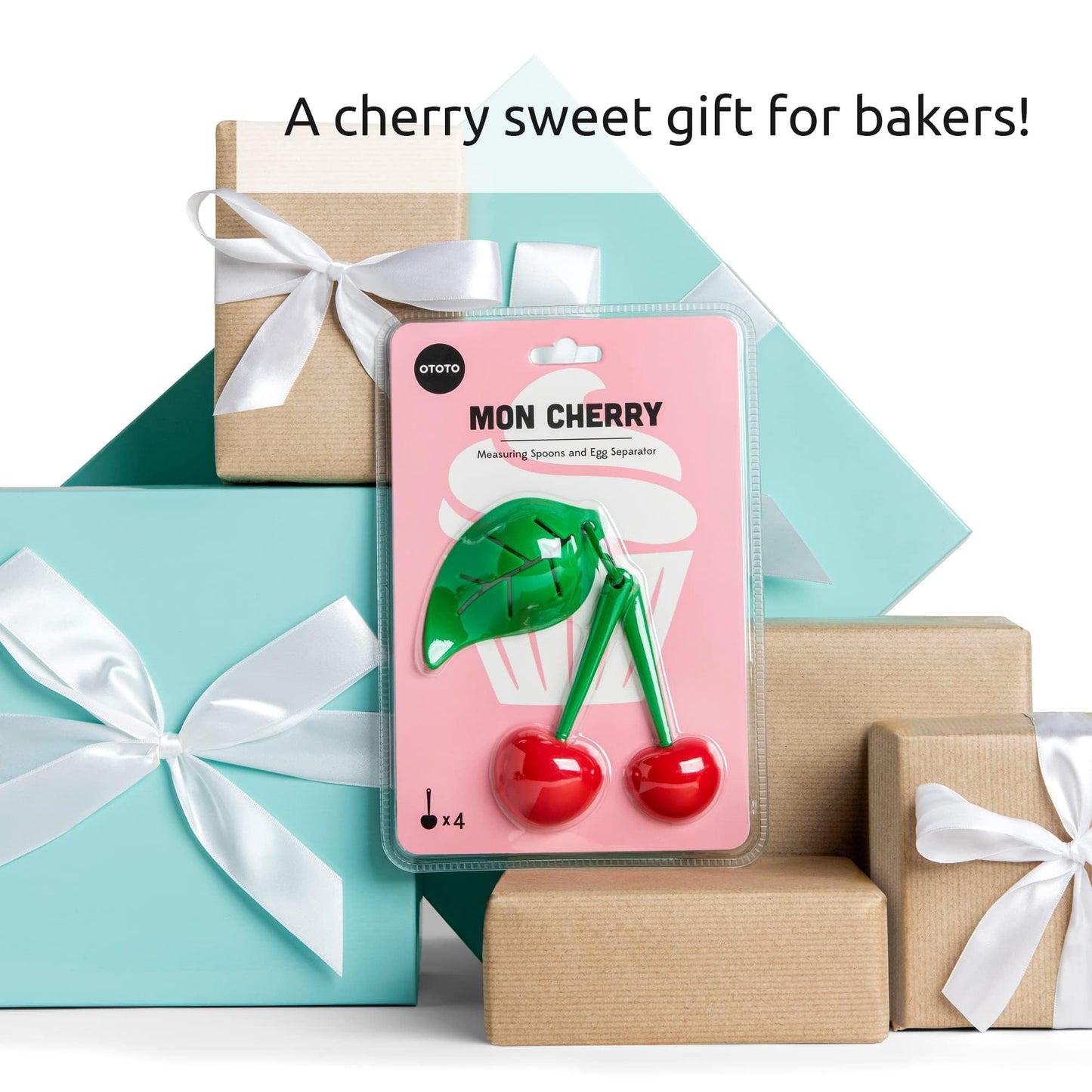 OTOTO Measuring Cups Set - Teaspoons for Dry & Liquid Ingredients, BPA-free & Dishwasher Safe, Funny Gifts, Baking Accessories, Unique Kitchen Gadgets (Mon Cherry)
