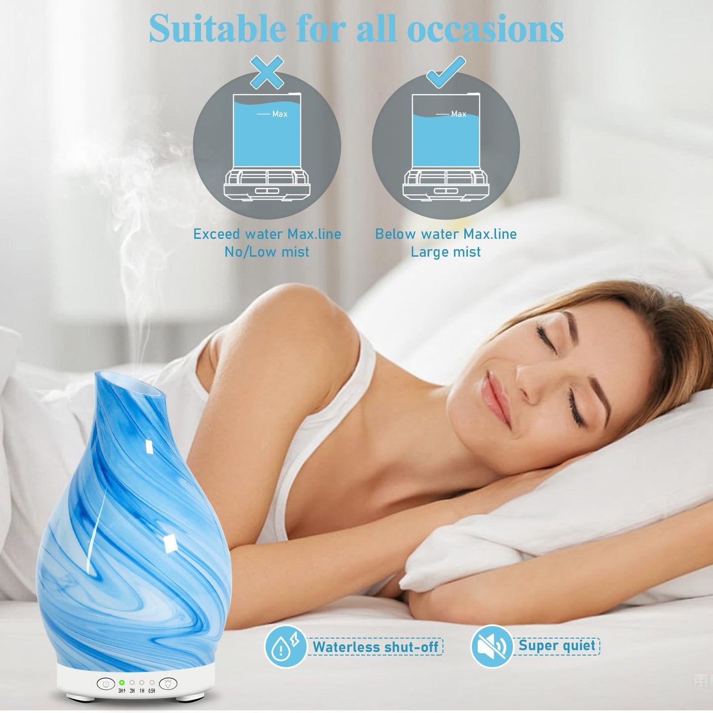 Art Glass Essential Oil Diffuser 120ml - Aromatherapy Diffuser with 7 Color Changing Lights & 4 Timer Settings, Cool Mist Humidifier for Home, Office, Gift for Women, Mom