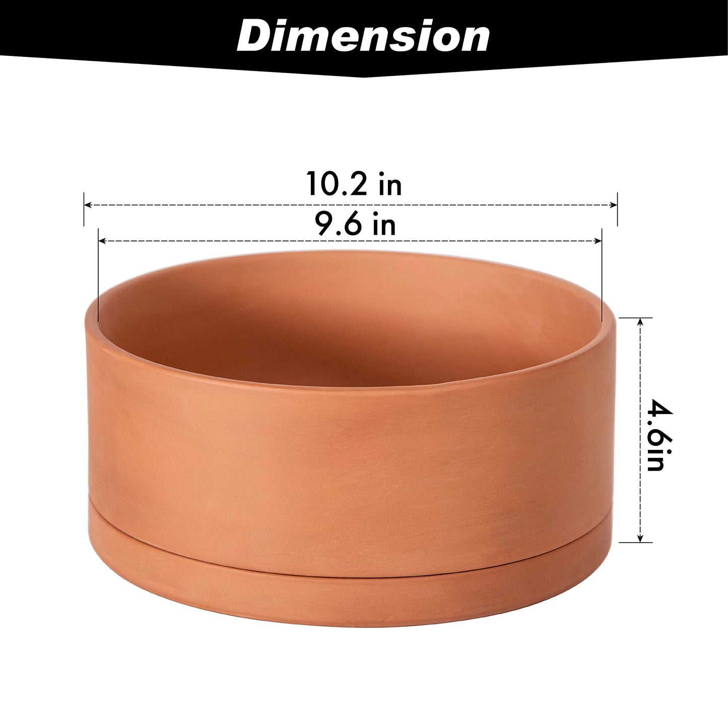 D'vine Dev 10 Inch Succulent Terracotta Shallow Pot with Drainage Hole and Saucer, Round Cylinder Planter Pot for Plant Flower, 40-Y-B-0