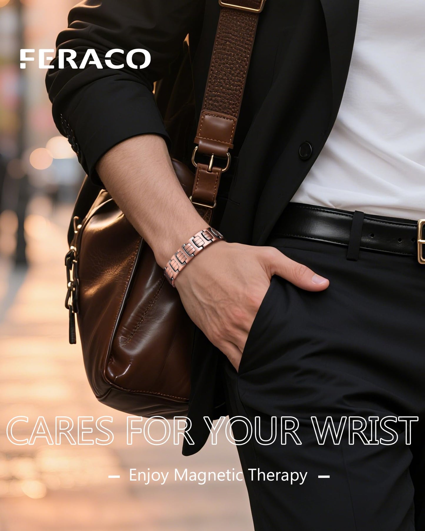 Feraco Copper Bracelet for Men,Magnetic Therapy Cooper Bracelets with 3800 Gauss Magnets, Men's Jewelry for Anniversary Father's Day