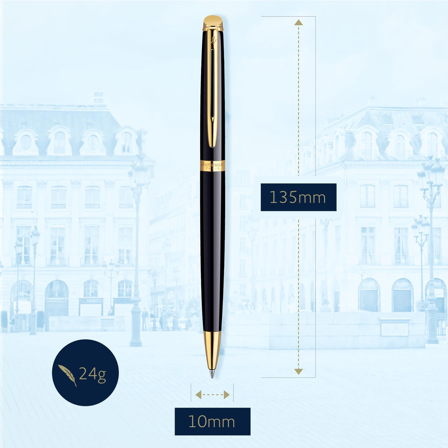 Waterman Hémisphère Ballpoint Pen | Gloss Black with 23k Gold Trim | Medium Point | Blue Ink | Gift Box
