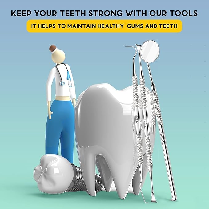 Dental Plaque Remover for Teeth Cleaning Kit for Plaque Removal Tools Including Dentist Mirror for Personal and Home Use