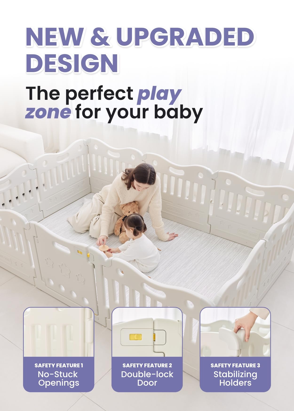 Baby Care Play Mat Funzone Play Pen - Extra Large Baby Play Yard - Play Pen for Baby - Safe with Double Locking (Fog Grey, Full Set)