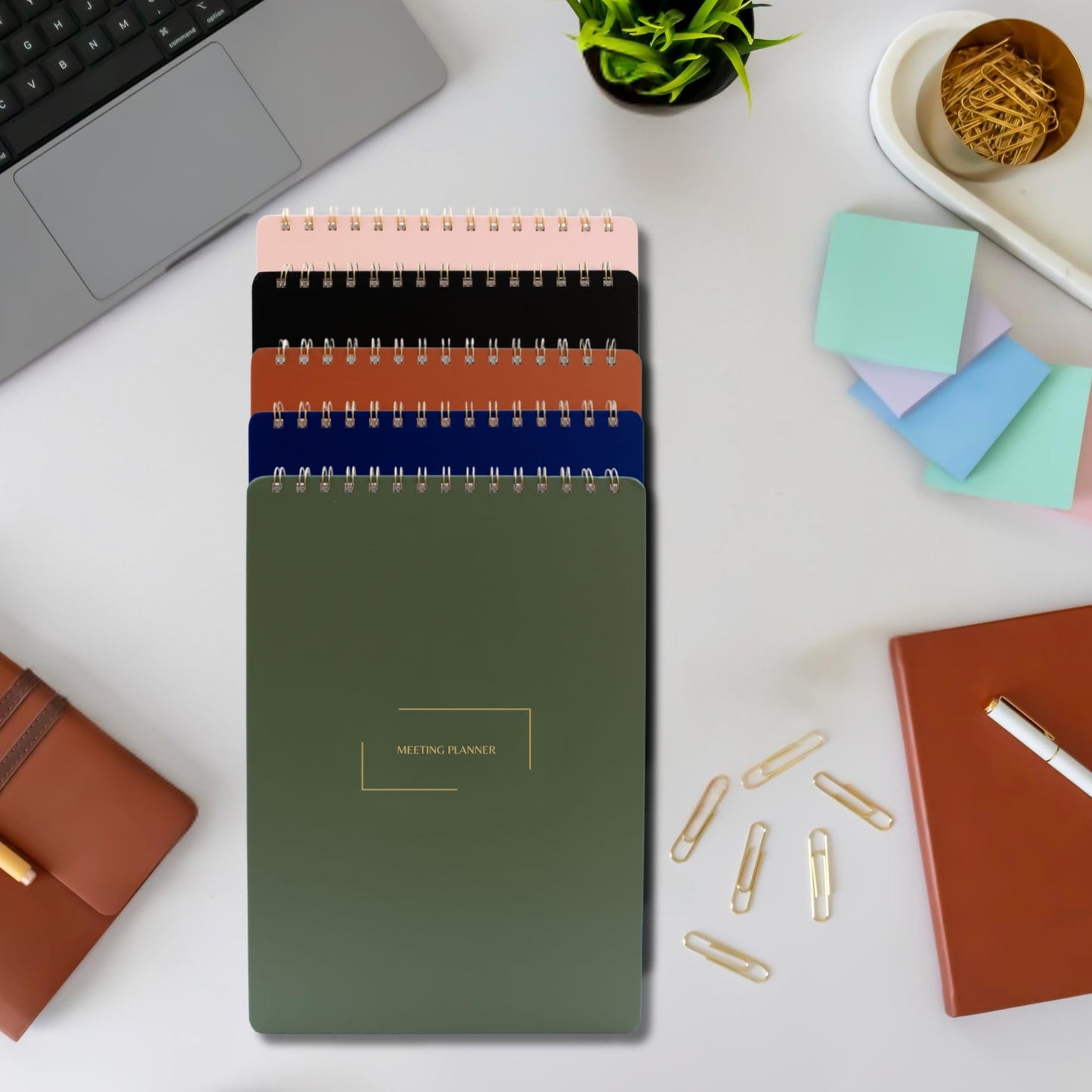 Merely Home | Meeting Notebook for Work | 8.25" x 11.75" | Project Planner | Simple Design | Multiple Layouts | Office and Business Planner (Pink, Meeting Planner - Portrait)