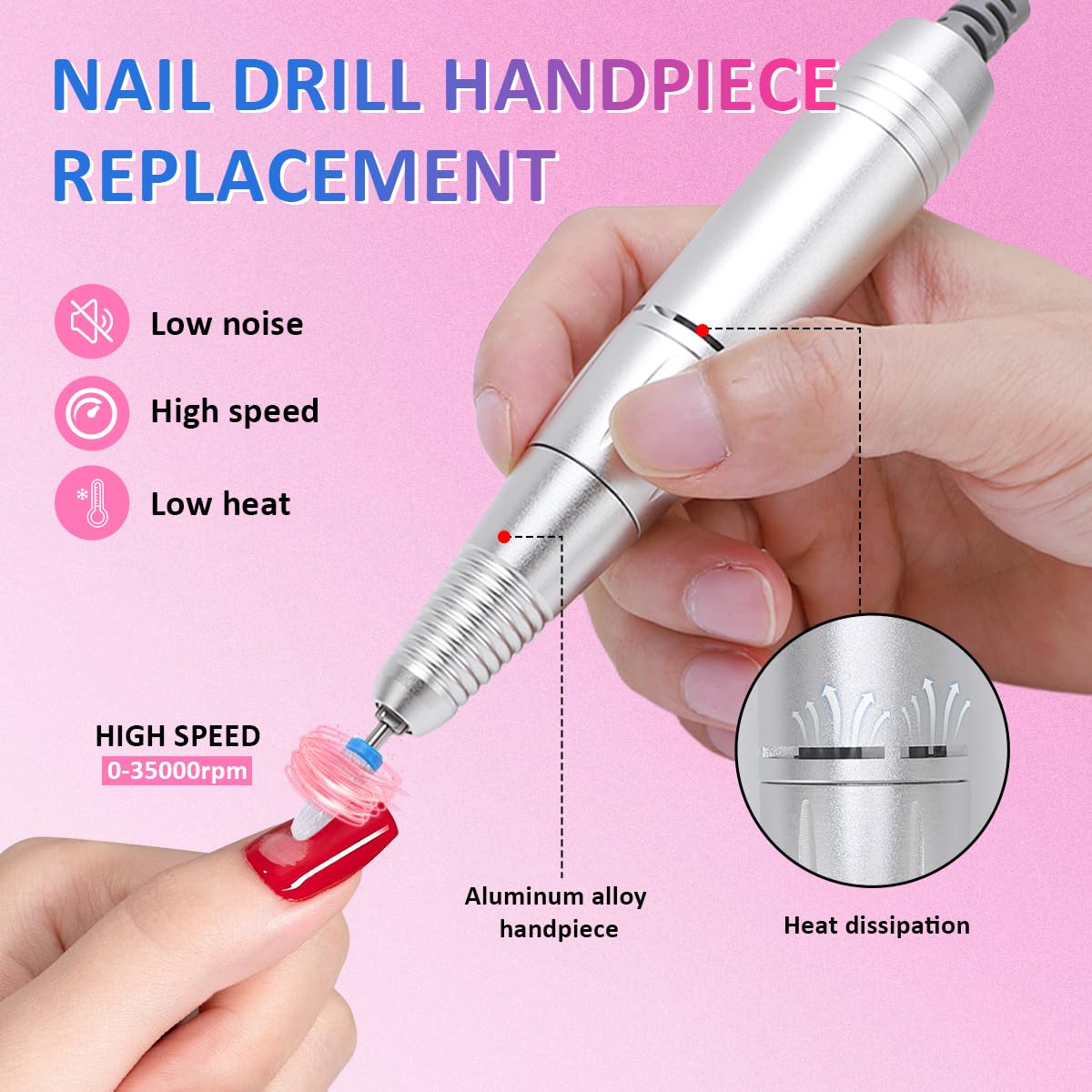 Nail Drill Handpiece Replacement,Nail Art Drill Handpiece Nail Drills Handle Machine Electric Acrylic Gel Nail Polishing Sanding Replacement Handle