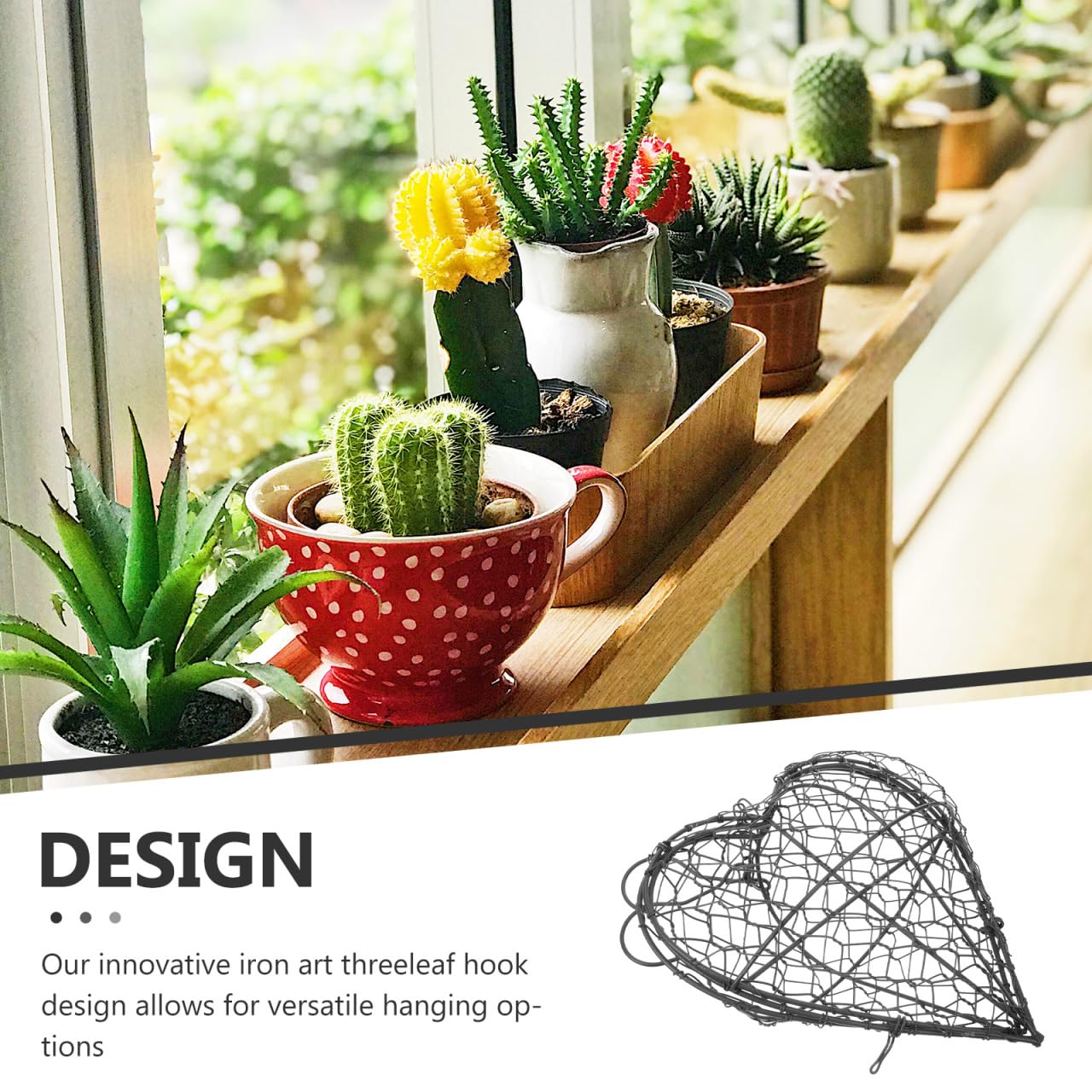 Mikikit Hanging Succulent Basket Heart Planter Wire Flower Holder Hanging Plant Holder Indoor Plant Decor