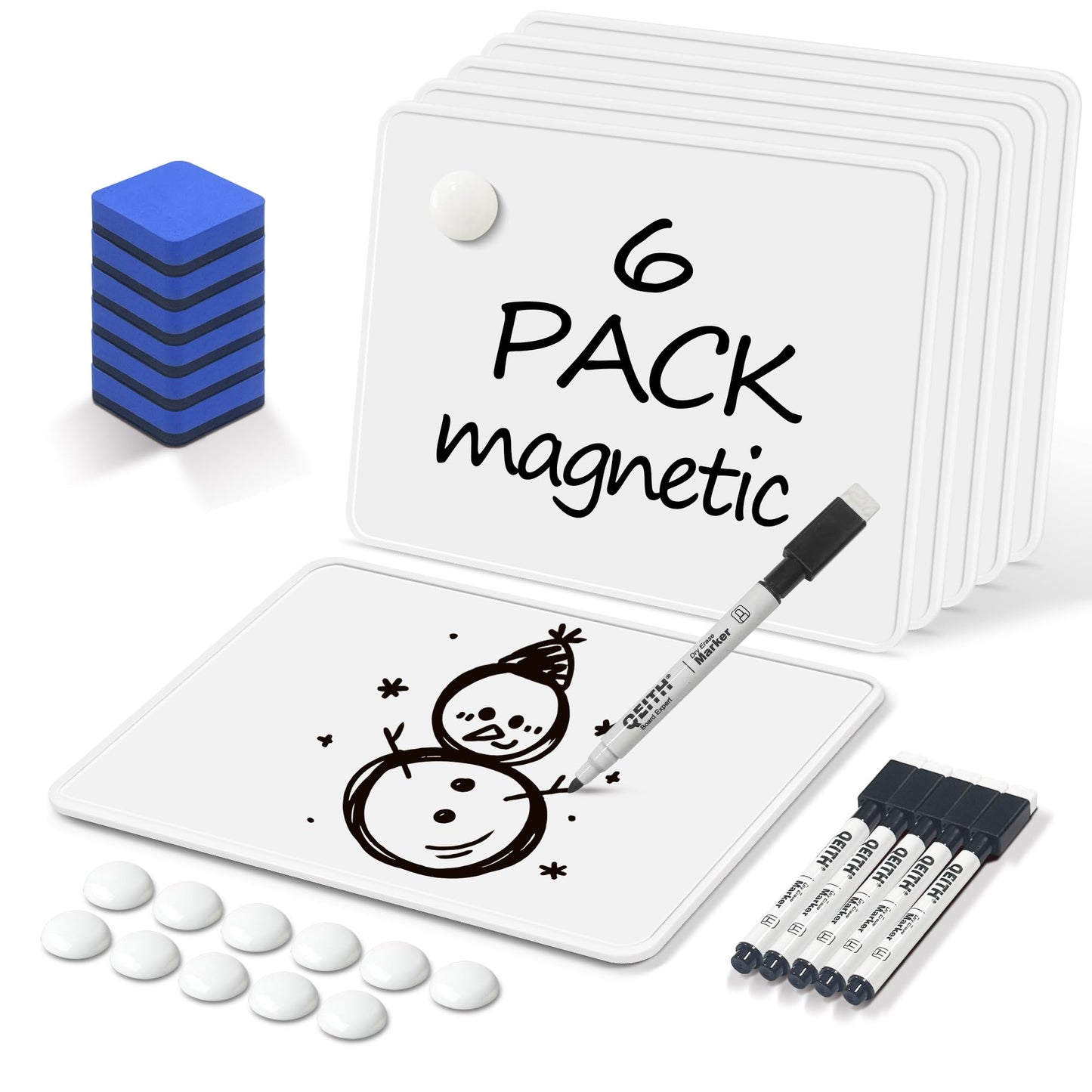 Magnetic Dry Erase Boards, 6 Pack 9 x 12 Inch Double Sided Portable Personal Small Whiteboards, Include 6 Markers, 6 Erasers, 12 Magnets for Kids, Students, Teachers Classroom School Supplies