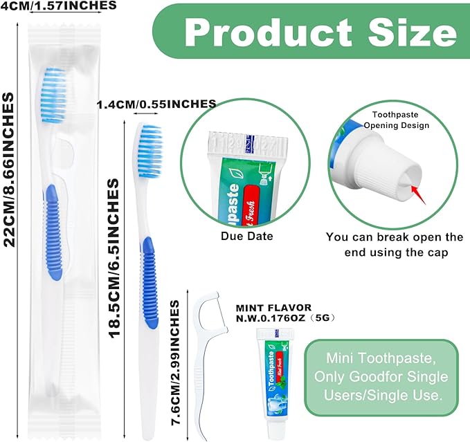 Disposable Toothbrushes with Toothpaste and Floss,30 Pcs 3 in 1 Individually Wrapped Single Use Travel Toothbrushes and Dental Floss Kit Bulk for Homeless,Guests,Dentist,Hotel(5 Colors)